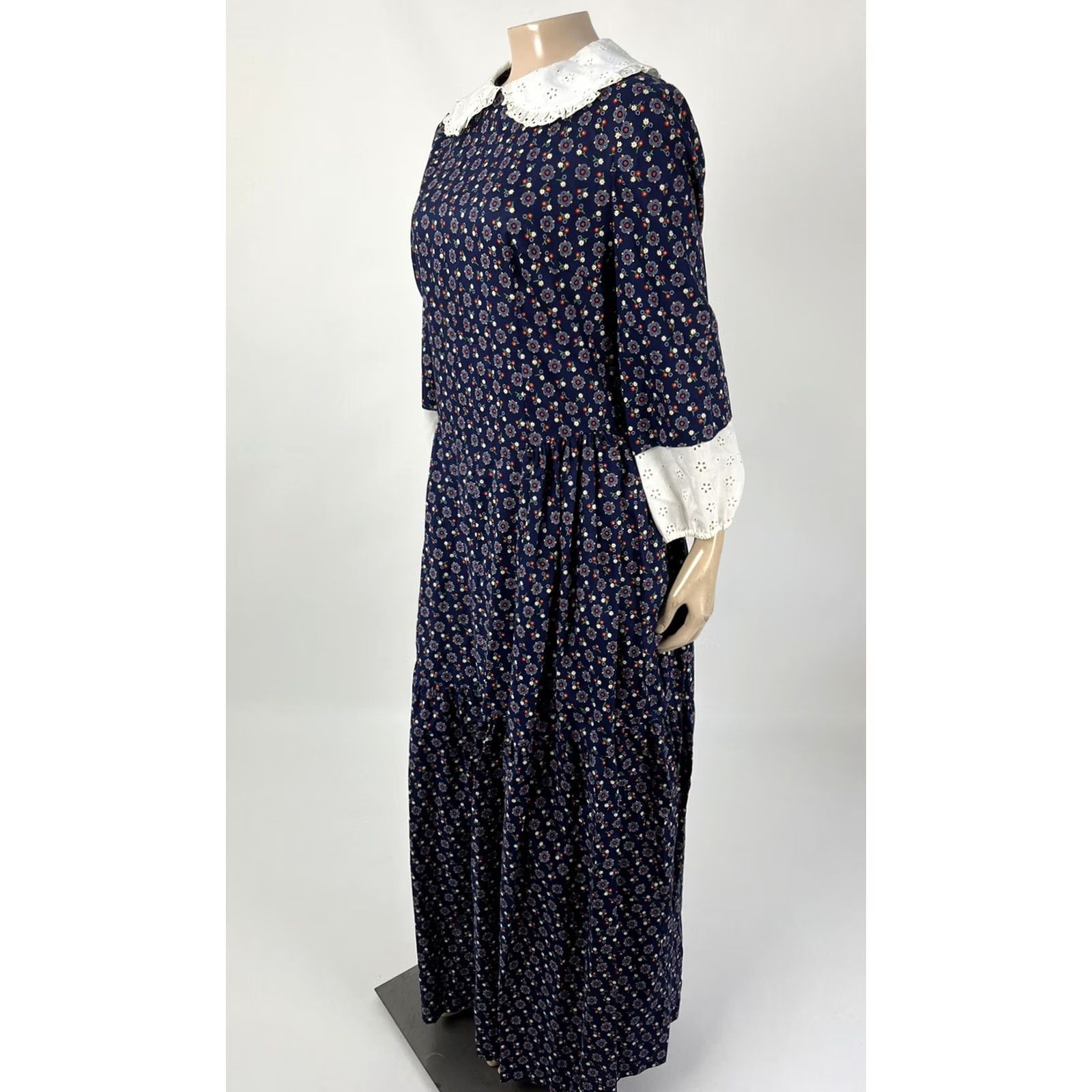 Vintage VINTAGE 70's Handmade Women's Dress Floral Maxi Prairie Bohemian Cottagecore Blue S Size 4XL / US 24-26 - 3 Thumbnail