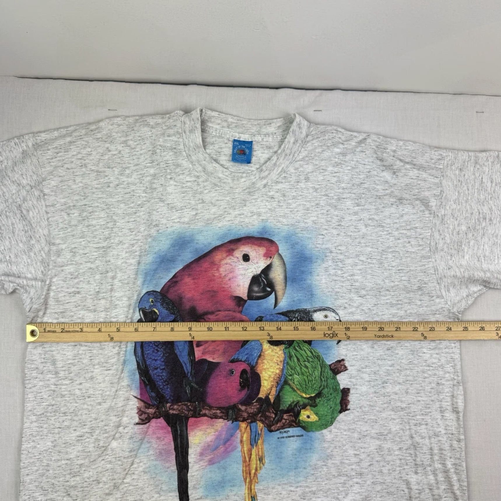 Fruit Of The Loom VINTAGE Fruit of the Loom T-Shirt Adult 2XL Gray Parrot Graphic 90s Nature Birds Outdoor Mens Size US XXL / EU 58 / 5 - 7 Thumbnail