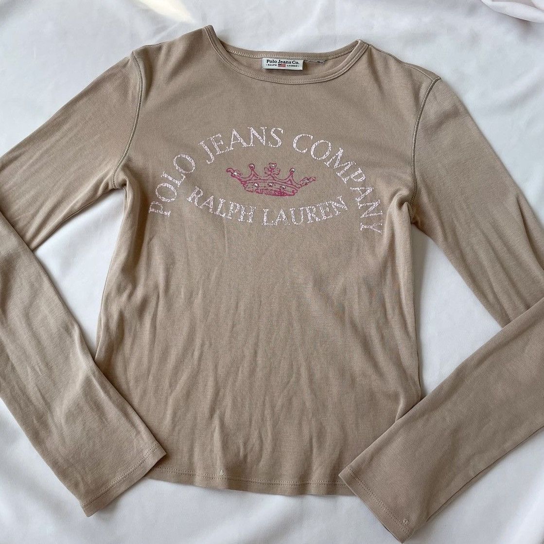 Polo Ralph Lauren × Vintage Ralph Lauren beige cotton long sleeve top Y2K Size M / US 6-8 / IT 42-44 - 1 Thumbnail