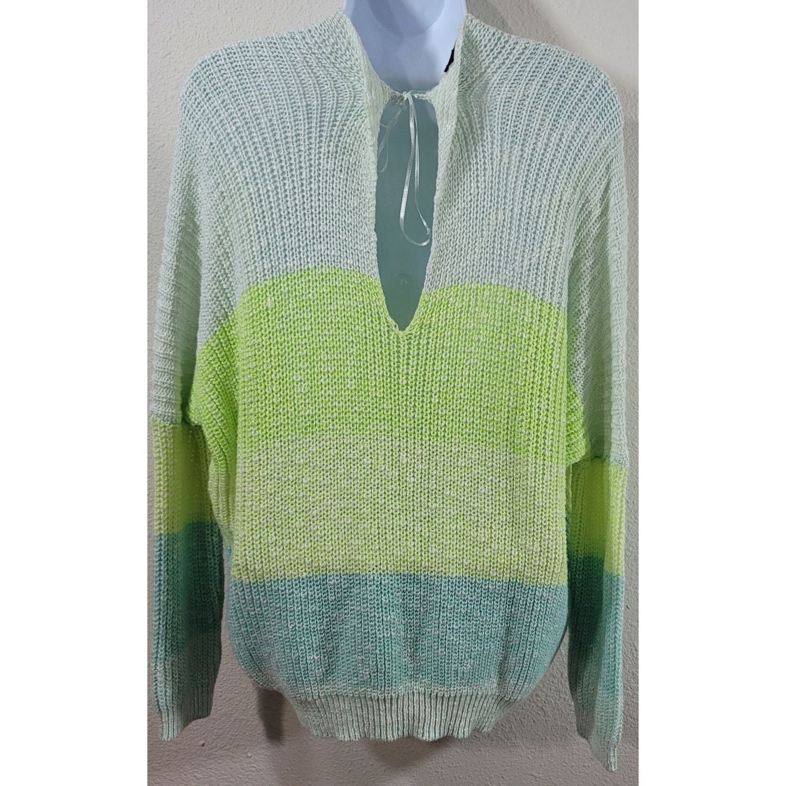 rue21 Rue 21 Green Blue Loose Knit Drop Shoulder Sweater L XL Size XL / US 12-14 / IT 48-50 - 3 Thumbnail