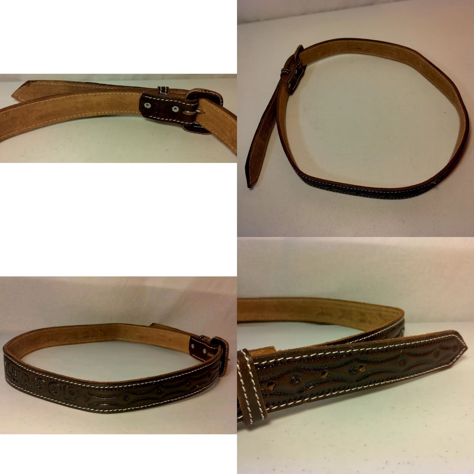 Vintage VINTAGE Hand Tooled Leather Belt Men El Salvador Brown 1 3/8" Adjustable 42 Size Size 42 - 8 Thumbnail