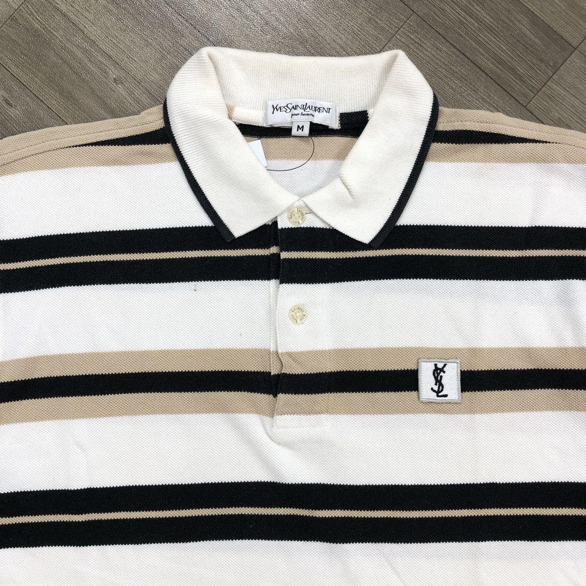 Vintage Luxury Yves Saint Laurent Pour Homme YSL Striped Polo Shirt Size US M / EU 48-50 / 2 - 3 Thumbnail
