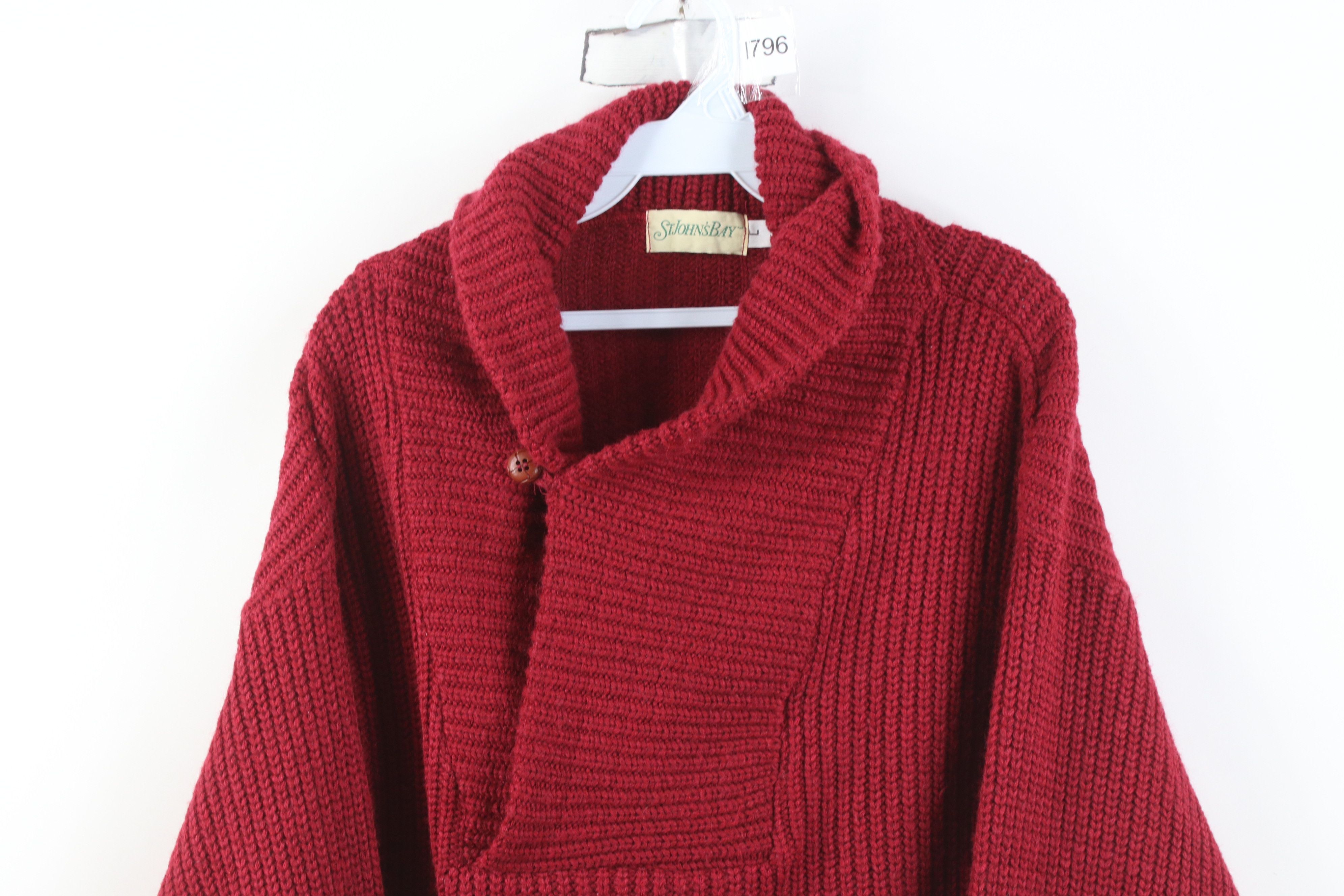 Vintage Vintage 70s Streetwear Chunky Ribbed Shawl Sweater Red USA Size US L / EU 52-54 / 3 - 2 Thumbnail