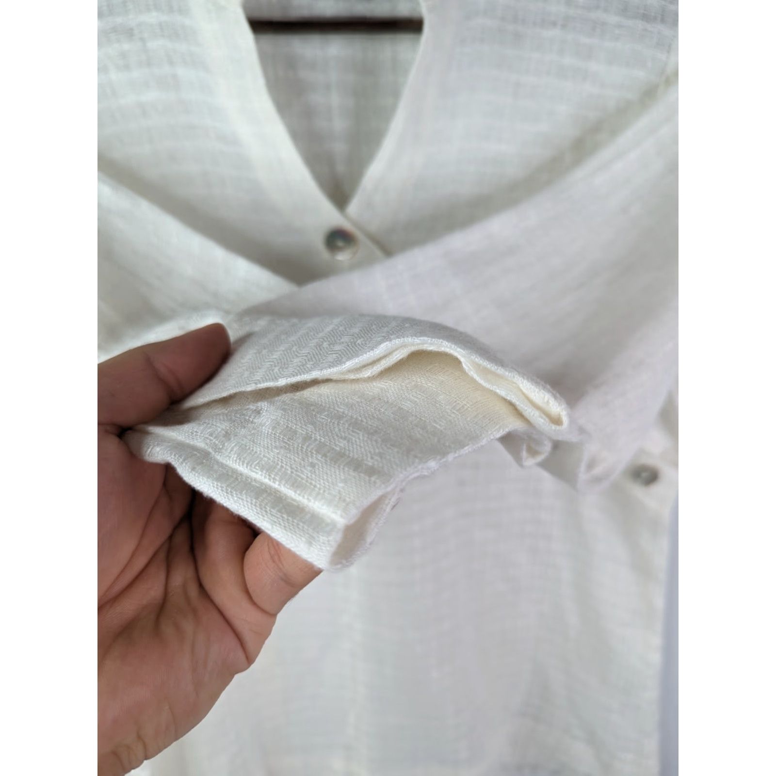 Vintage David Dart Shirt Women's Petite Small USA Ivory Linen Waffle Pattern Tunic Blouse Long Sleeve Collared Pockets Size S / US 4 / IT 40 - 3 Thumbnail