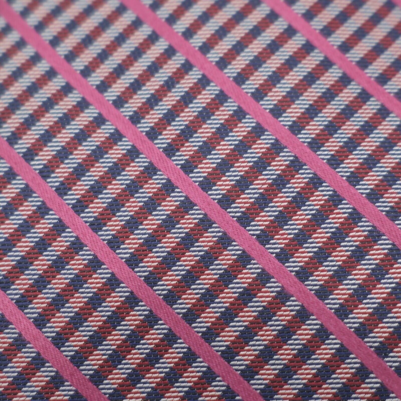 DKNY Dkny Woven Red Blue Plaid W/ Pink Striped Silk Tie Size ONE SIZE - 2 Thumbnail