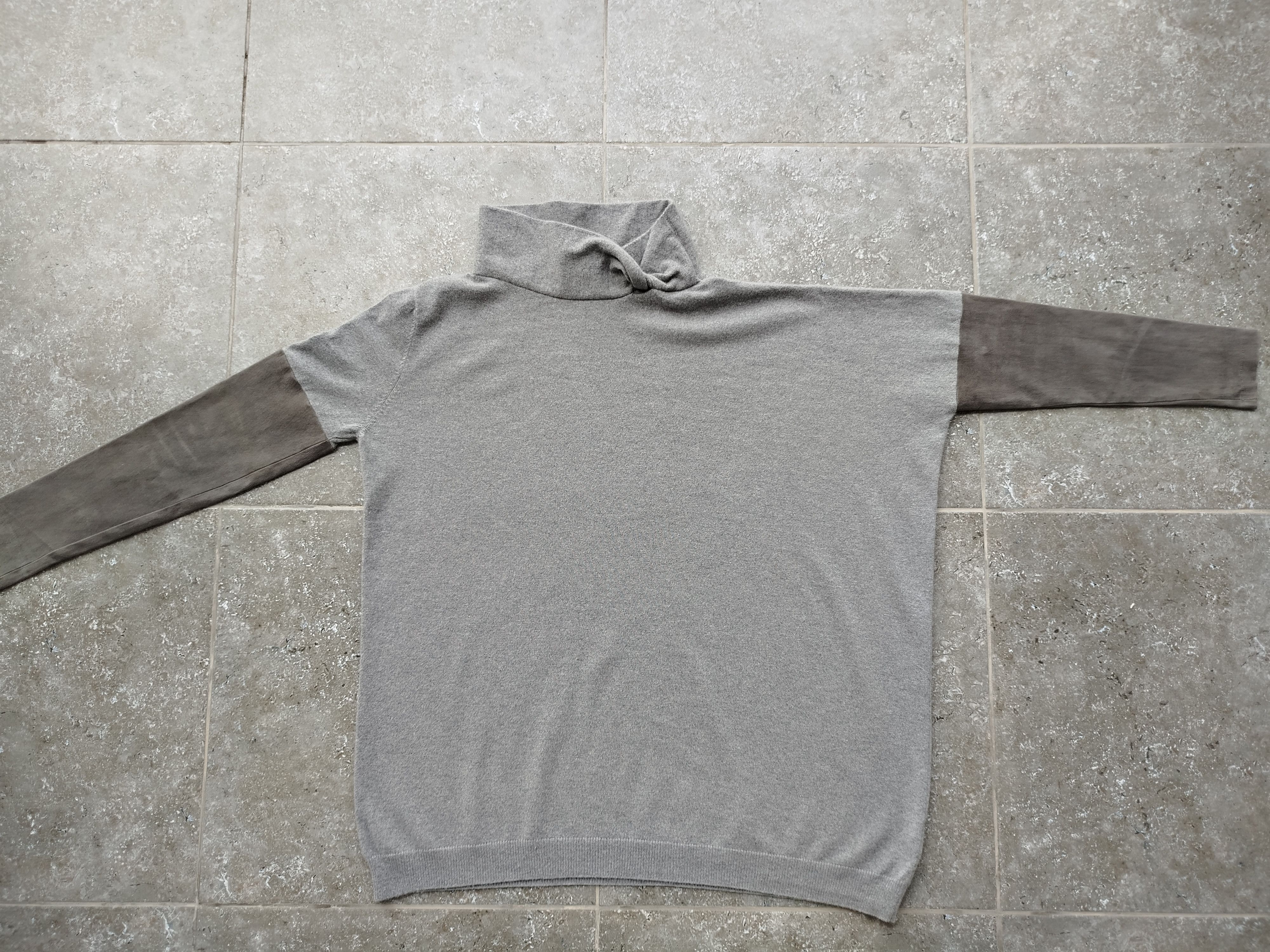 Brunello Cucinelli Pullover Sweater Cashmere Leather Sleeves Size L-XL Size L / US 10 / IT 46 - 12 Thumbnail