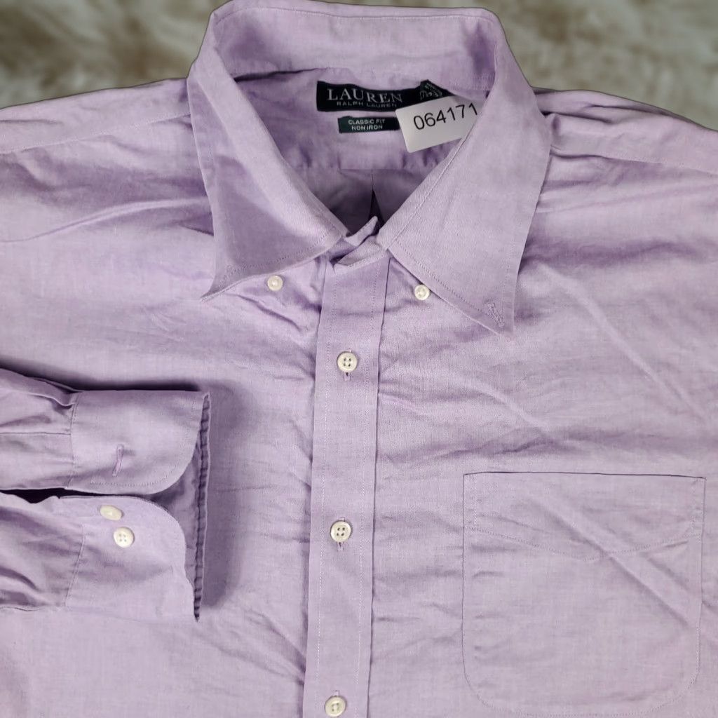 Ralph Lauren RALPH LAUREN Dress Shirt Mens Size 17.5 Blue Long Sleeve Button-Down Solid Classic Modern Size 46R - 1 Thumbnail