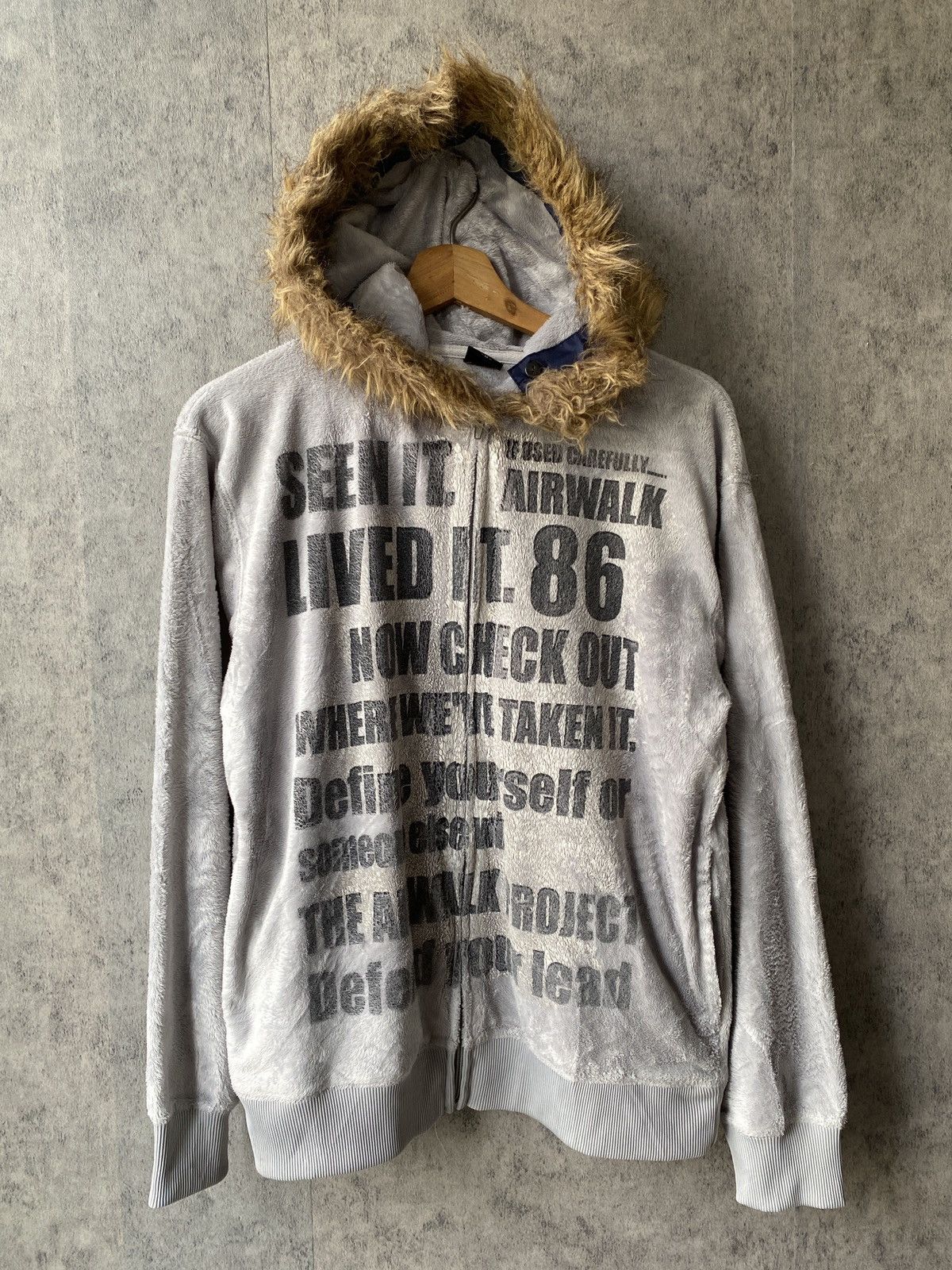 Japanese Brand Airwalk Poem Design Fleece Fur Hoodie Size US M / EU 48-50 / 2 - 3 Thumbnail