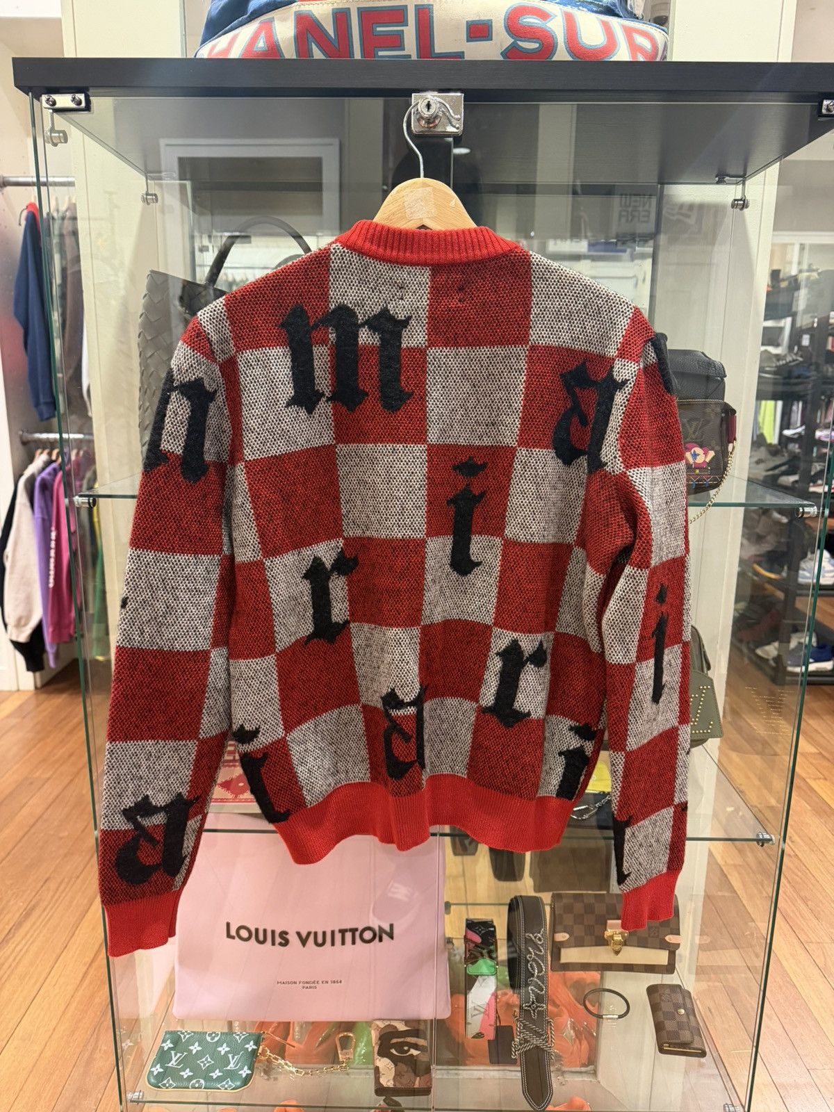 Amiri Amiri Checker Kniw Sweater - Grey/Red Size US M / EU 48-50 / 2 - 2 Thumbnail