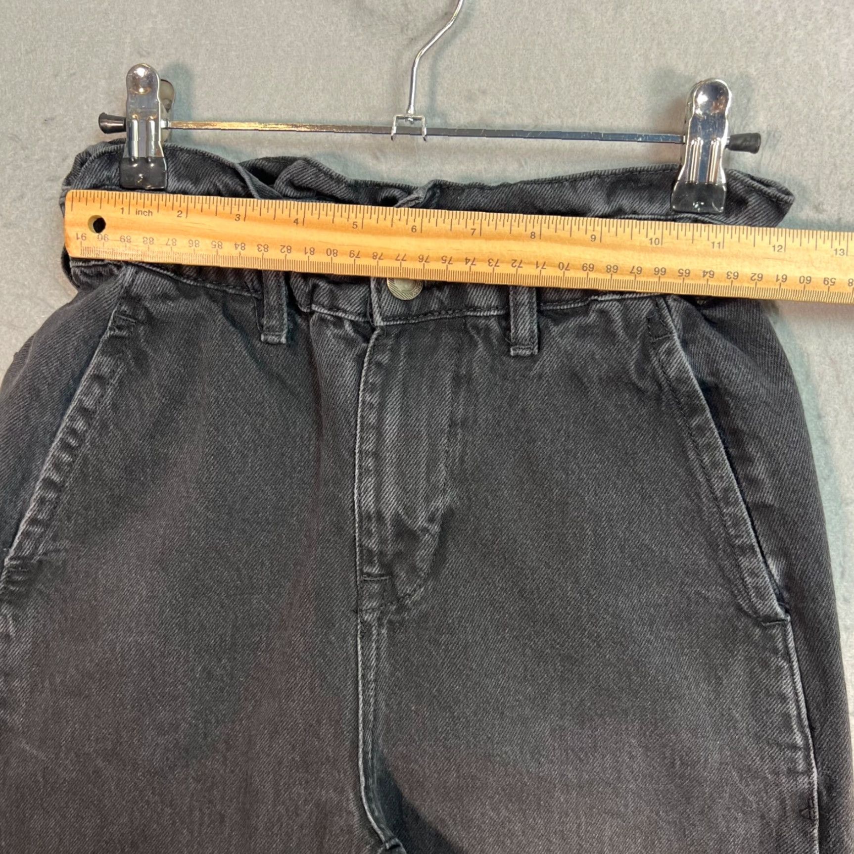 Zara Zara Womens Size 0 Black Paperbag High-Waist Tapered Jeans Cotton Denim Size 25" / US 0 / IT 36 - 5 Thumbnail