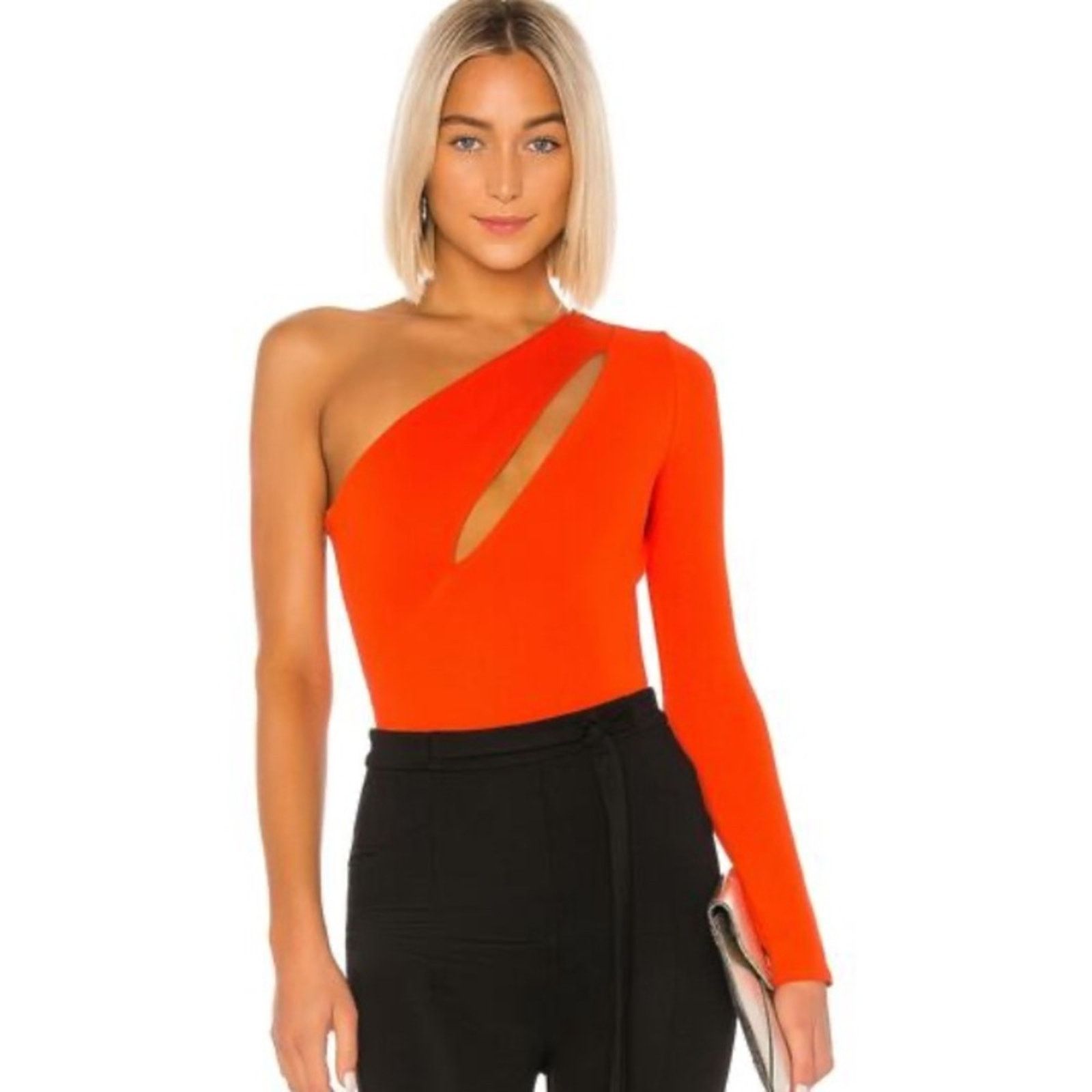 REVOLVE EUC NBD Aaliyah Cut Out One Shoulder Bodysuit Red Orange S Size S / US 4 / IT 40 - 8 Thumbnail