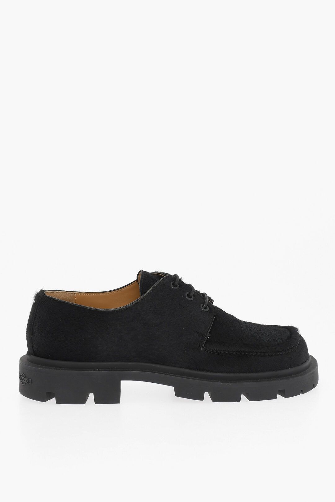 image of Maison Margiela Og1Mm0424 Mm22 Solid Color Ponyskin Derby Shoes Black, Men's (Size 10)