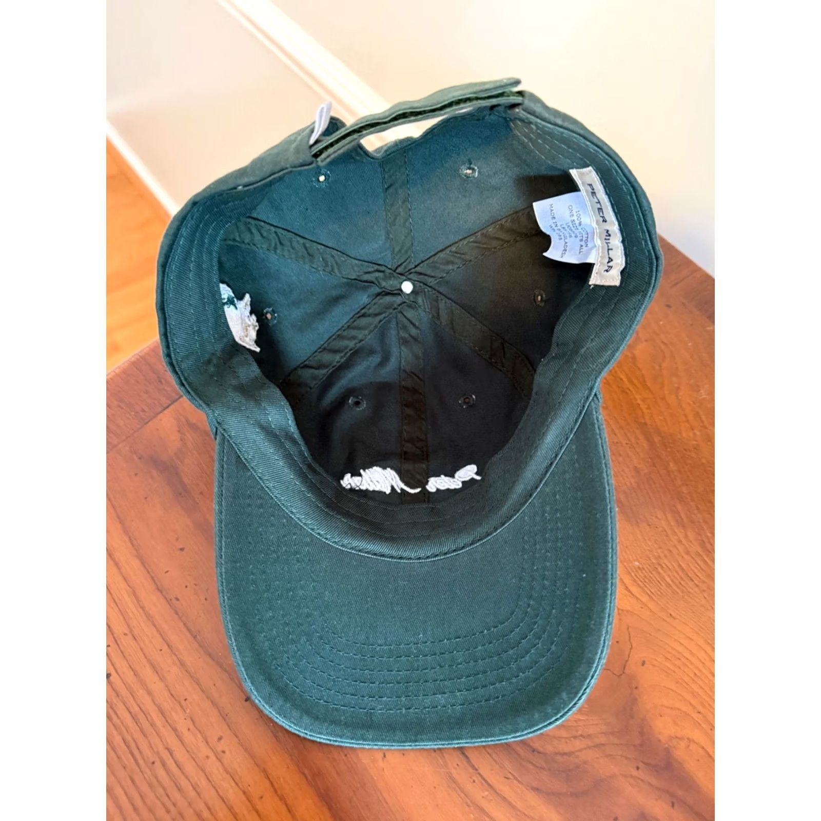 Peter Millar VINTAGE Peter Millar Raleigh Embroidered Script Hat Dark Green Crown Sport Men's One Size Green Baseball Cap Size ONE SIZE - 3 Thumbnail