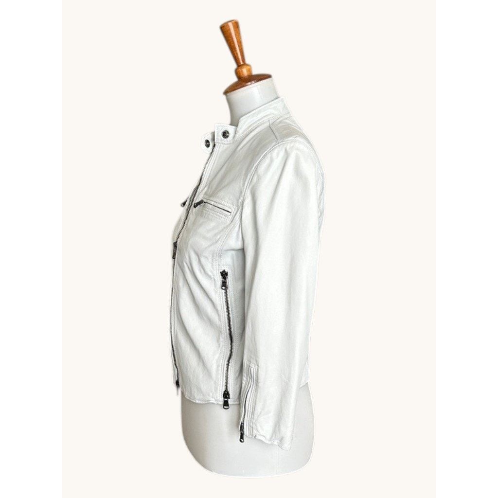 R13 R13 Cafe Racer White Lambskin Leather Jacket 3/4 Slv Italy Size M / US 6-8 / IT 42-44 - 9 Thumbnail