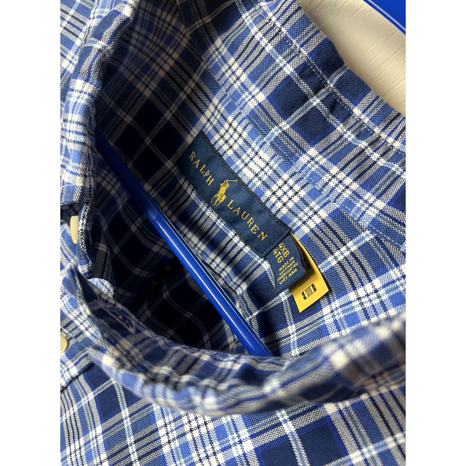 Polo Ralph Lauren Polo Ralph Lauren Shirt Mens 4XB Blue Plaid Oxford Button-Down Preppy Oxford Cotton Button Up Big & Tall Boys? Size US XXL / EU 58 / 5 - 3 Thumbnail