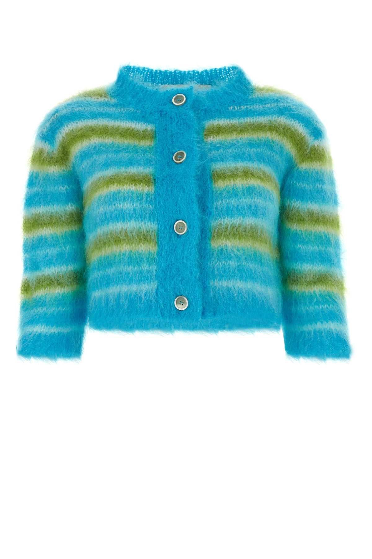 image of Marni Embroidered Mohair Blend Cardigan in Stripped, Women's (Size Small)