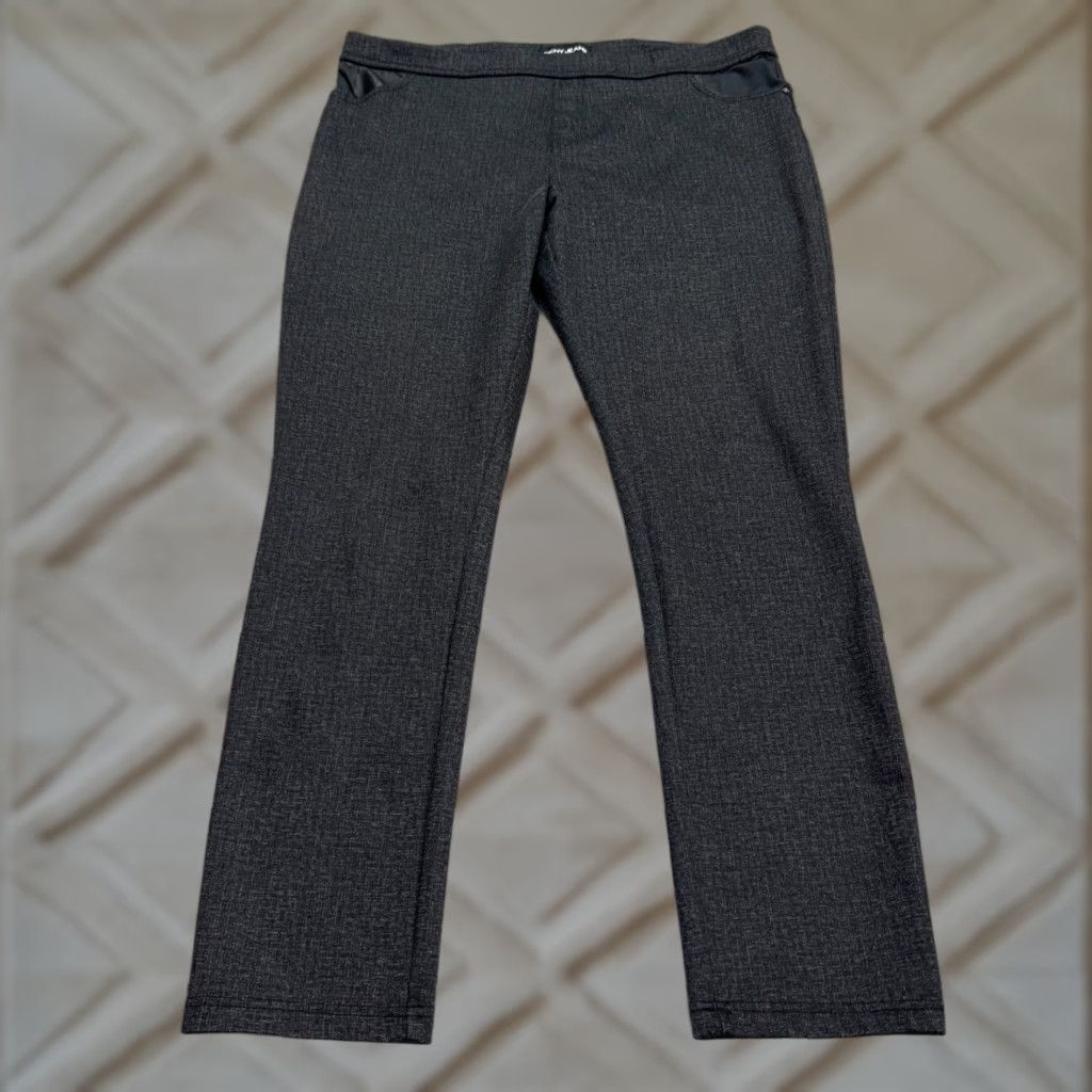 DKNY DKNY Pants Women XL Gray Straight Pull On 36x28 Dress Pants Logo Faux Leather Trim Vintage No Size 40" / US 18 - 1 Thumbnail