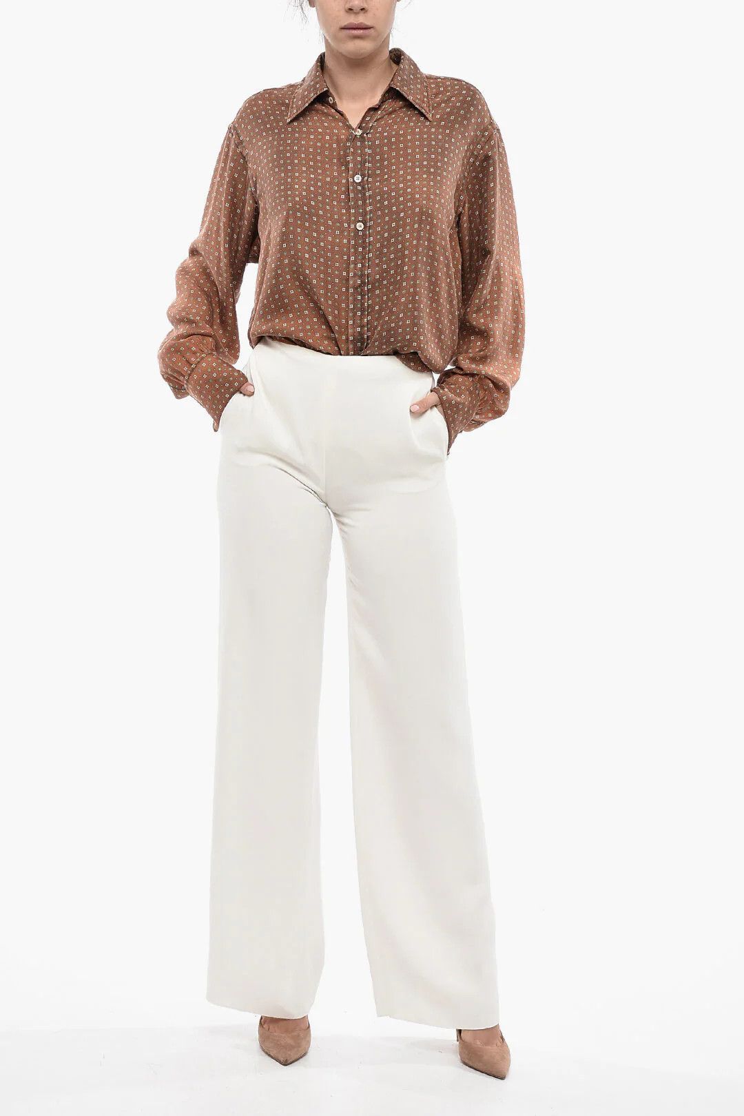Valentino og1mm0426 Silk Palazzo Pant in White Size 27" / US 4 / IT 40 - 4 Thumbnail