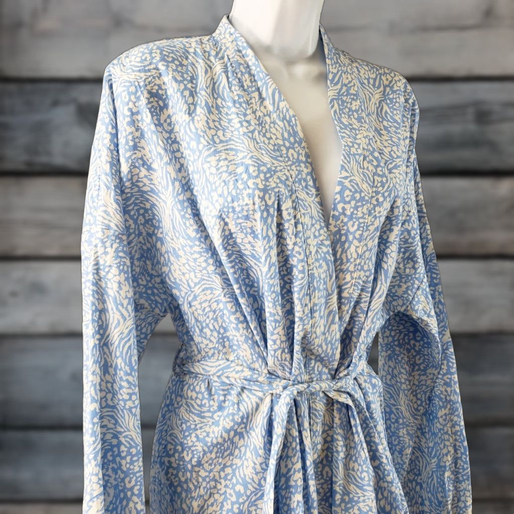 Vintage Cotton:On Body Cover Up Womens XS Blue White Organic Cotton Shirt Size ONE SIZE - 1 Thumbnail