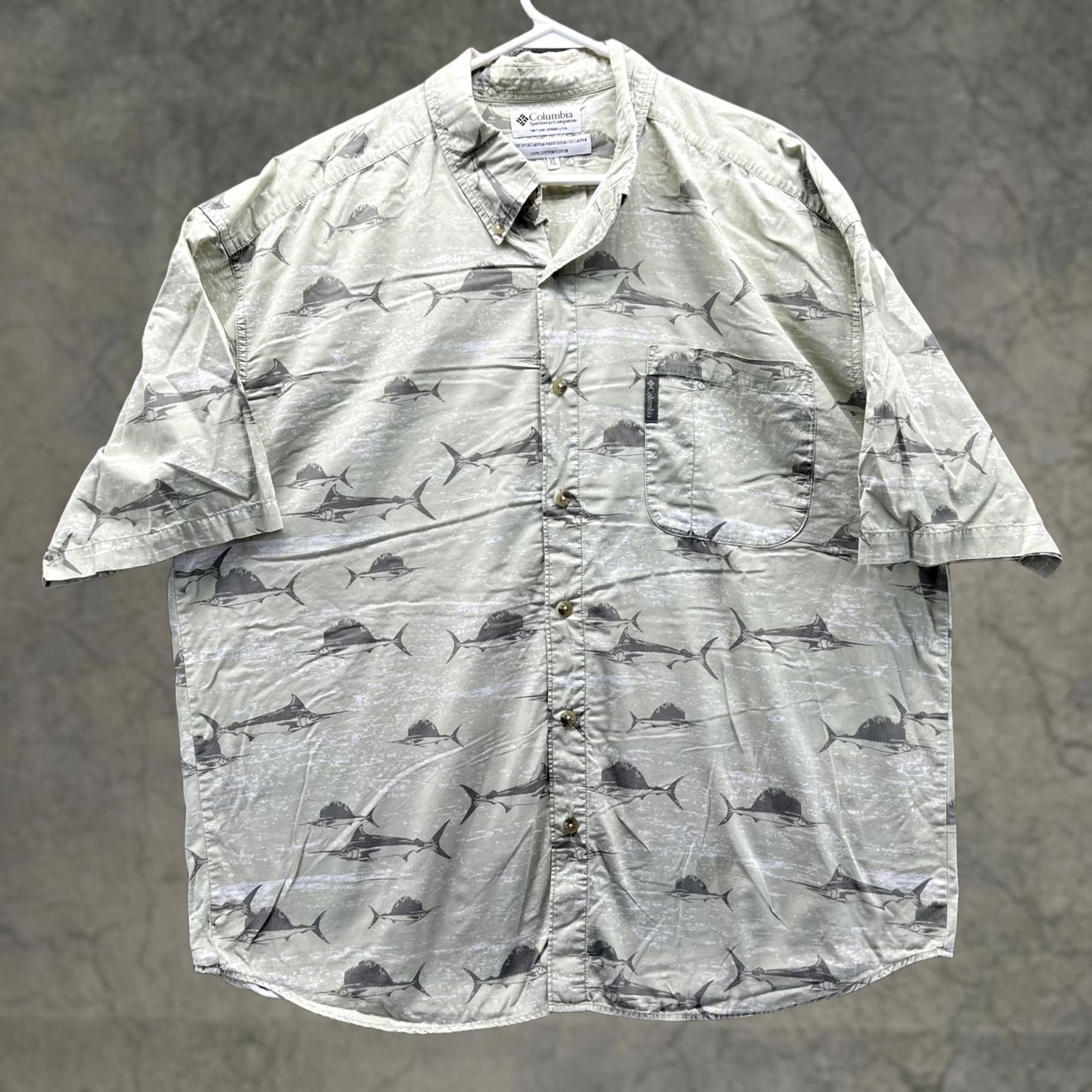 Vintage Columbia Shirt Mens XL Green Cotton Short Sleeve Button Front Casual Fish Print Size US XL / EU 56 / 4 - 1 Thumbnail