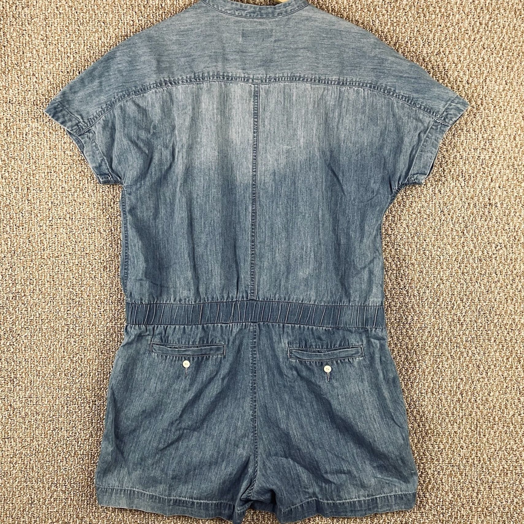 J.Crew J.Crew Denim Chambray Romper Women's 14 Blue Short Sleeve Button 2010s Y2K T59 Size 36" / US 14 / IT 50 - 2 Thumbnail