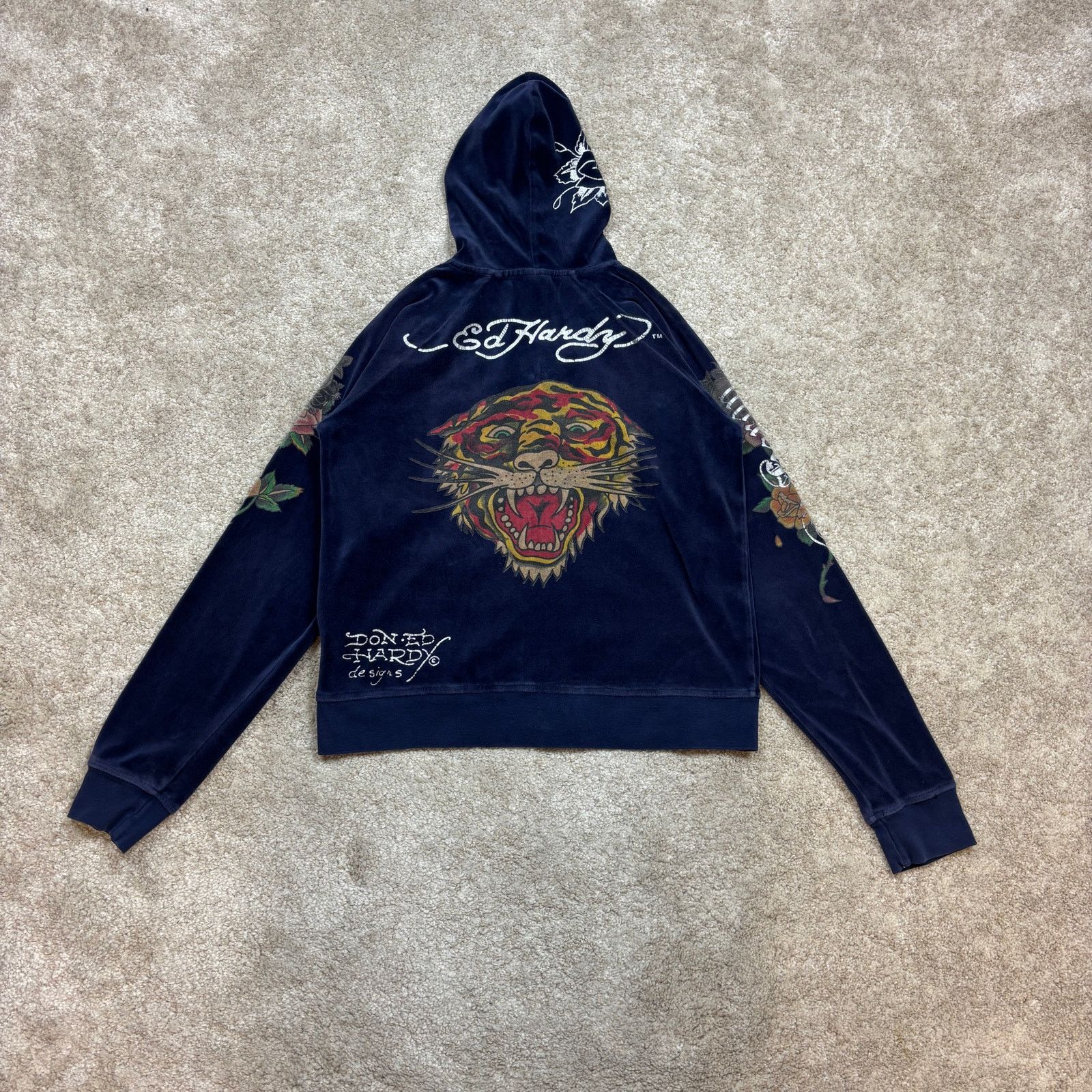 Ed Hardy × Vintage Vintage Ed Hardy Los Angeles Velour Full Zip Hoodie Womens L Size L / US 10 / IT 46 - 3 Thumbnail