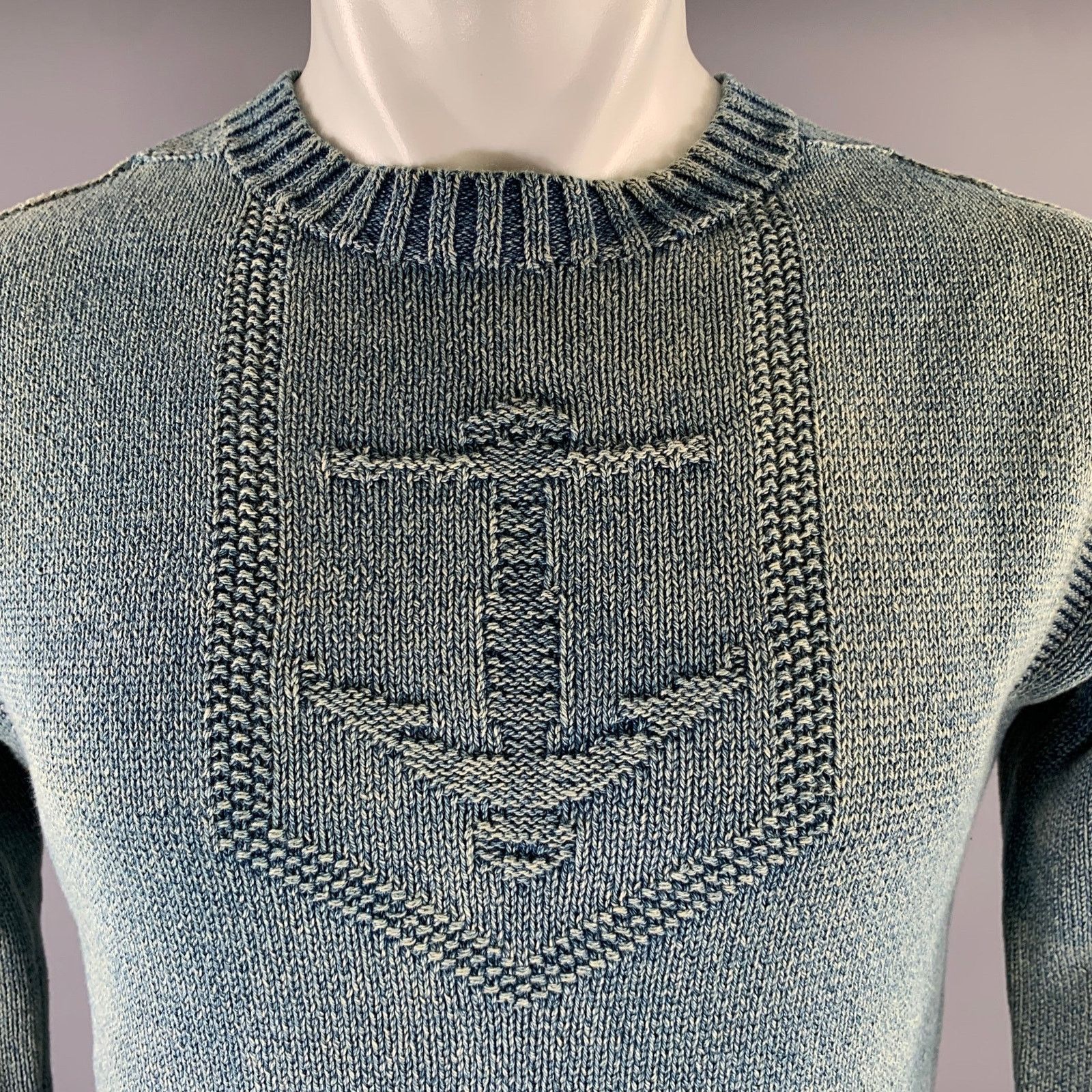 Ralph Lauren RRL by RALPH LAUREN S Blue Knitted Cotton Ribbed Sweater Size US S / EU 44-46 / 1 - 2 Thumbnail