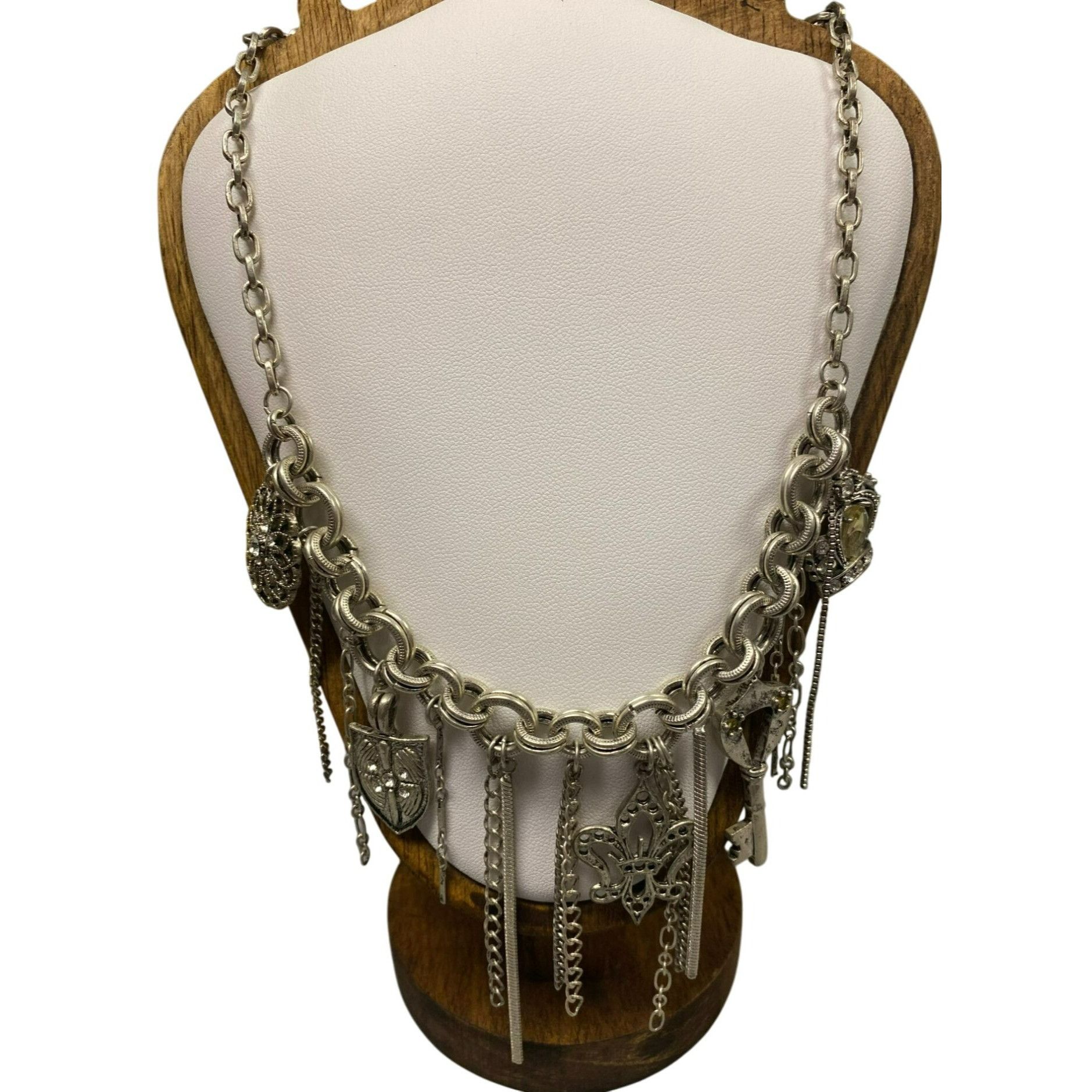 Other Steampunk Waterfall Charm Necklace With Key, Shield, Crown a Size ONE SIZE - 1 Thumbnail