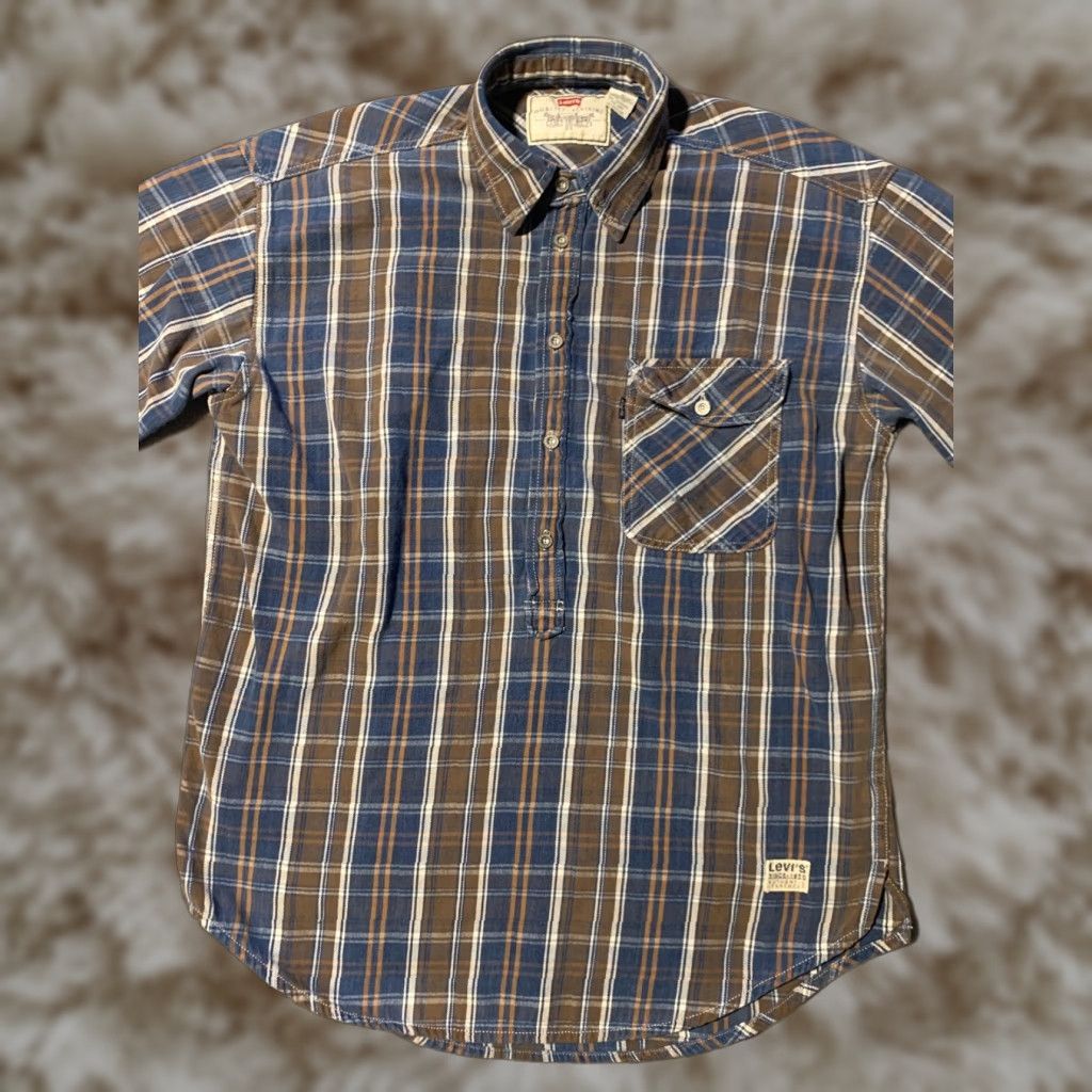 VINTAGE Levi's Western Popover Shirt Mens M Heavyweight Plaid Long Sleeve Button-Up Collared Cowboy Western