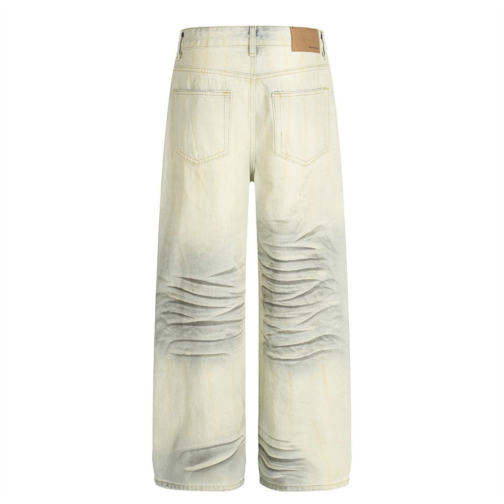 Jean Men's inkjet-painted distressed washed casual straight jeans Size US 32 / EU 48 - 2 Thumbnail