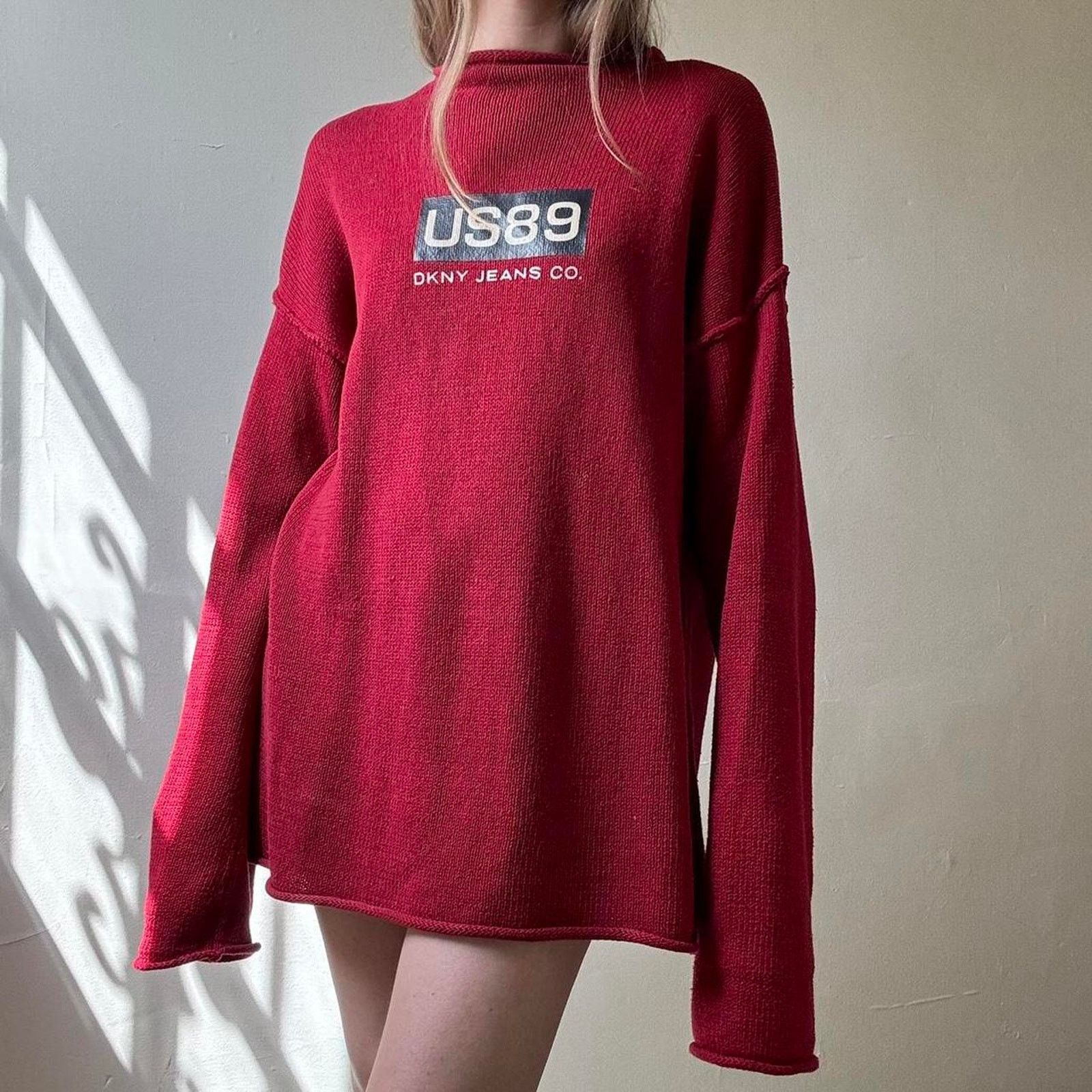 DKNY Vintage DKNY Jeans Red Oversized Sweater Small 90s Y2K Size S / US 4 / IT 40 - 2 Thumbnail