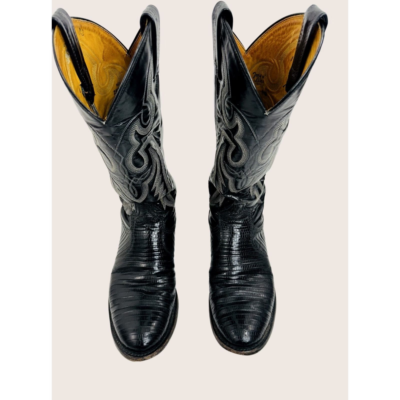 Tony Lama TONY LAMA Mens Cowboy Western Boots Black Lizard Exotic 7.5 D Size US 8 / EU 41 - 1 Thumbnail