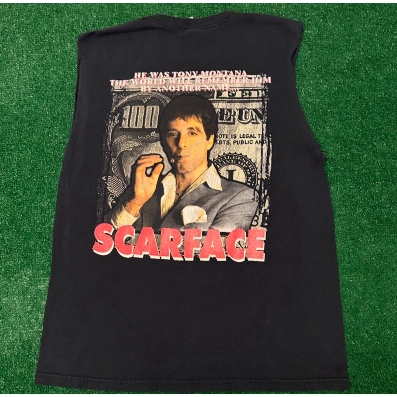 Vintage VINTAGE 90s Scarface Tony Montana Rap Tee American Dream Shirt Sz L Cutoff Sleeveless Men Black Shirt MENS Size US L / EU 52-54 / 3 - 2 Thumbnail