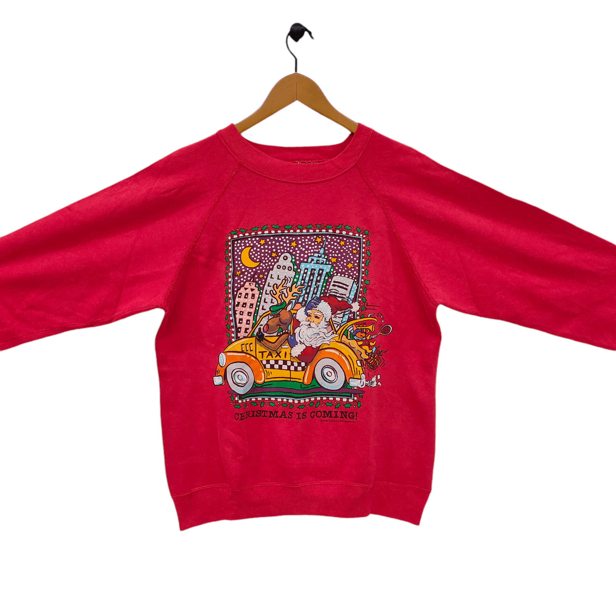 Hanes × Vintage 1990 Santa Taxi Christmas is Coming Sweater Size US M / EU 48-50 / 2 - 2 Thumbnail