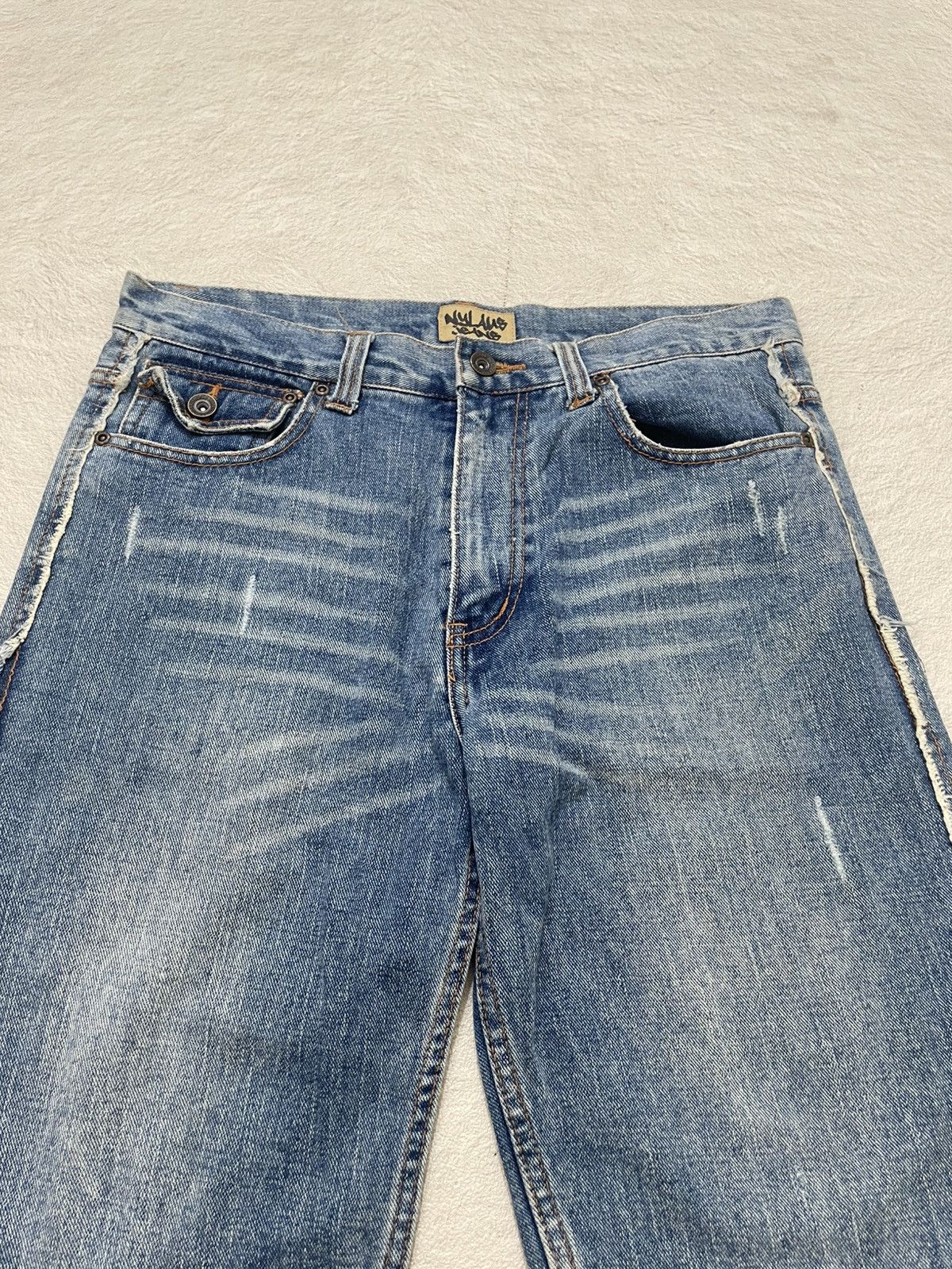 Japanese Brand 2000s Nylaus Jorts Distressed Denim Ripped Mudwash Y2K Size US 33 - 2 Thumbnail