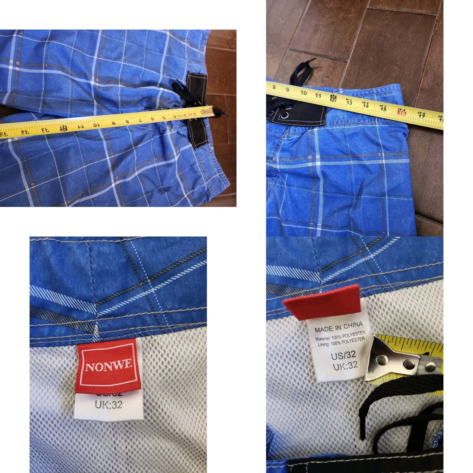 Vintage Nonwe Men's Blue Swim Trunks Shorts - Size 32 - Trunks - Pockets, Drawstring - 100% Polyester - Regular - Men Size US 32 / EU 48 - 8 Thumbnail