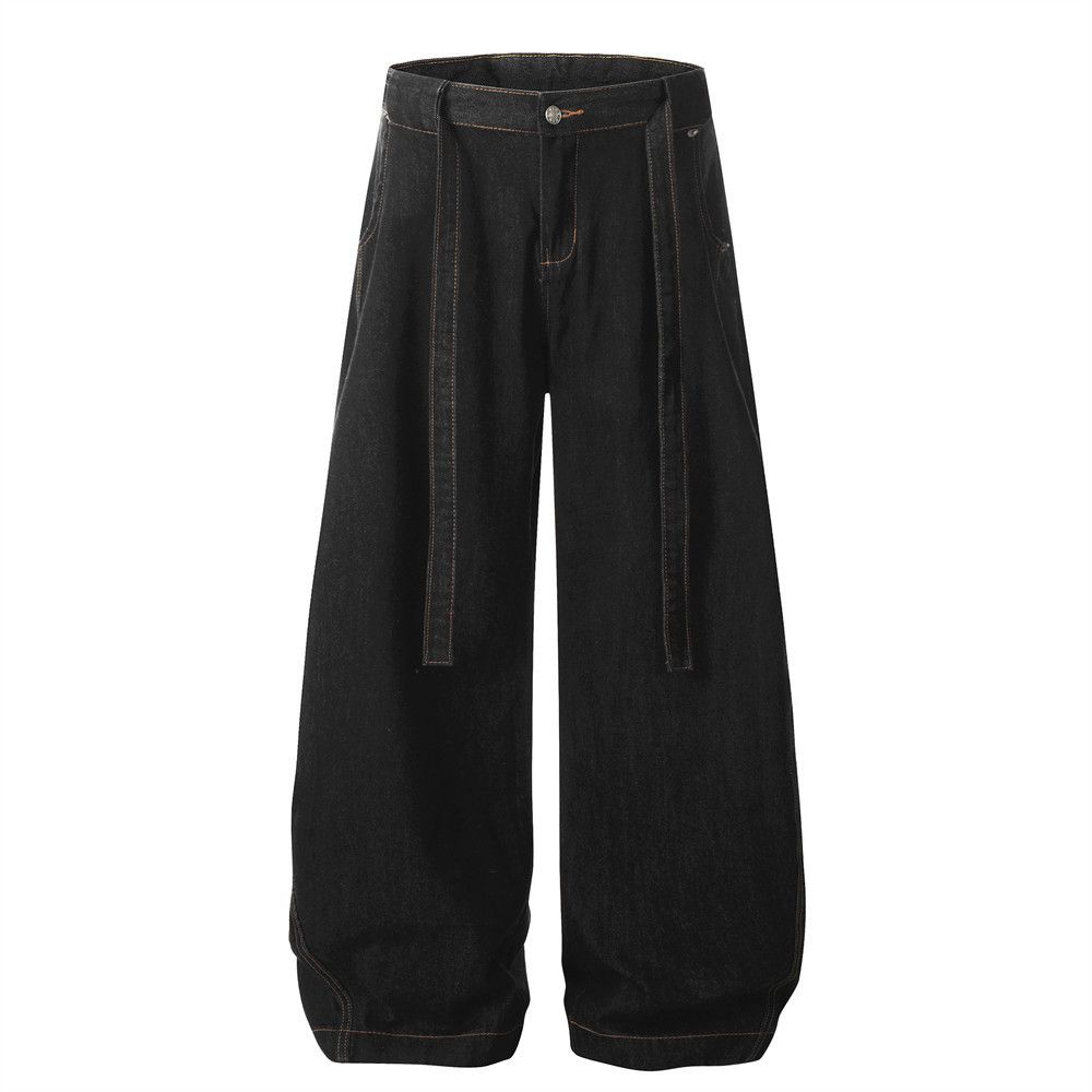 Japanese Brand × Vintage Men's street style loose washed belt jeans y2k Size US 34 / EU 50 - 1 Thumbnail
