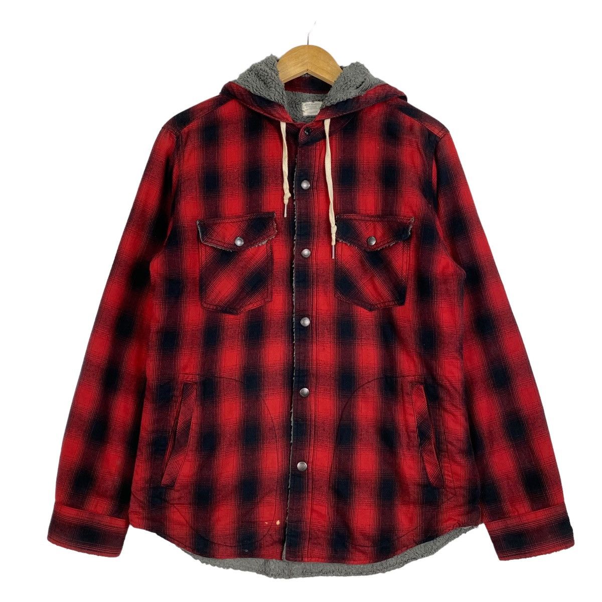 image of Back Number Flannel Fleece Hoodie in Red, Men's (Size Medium)