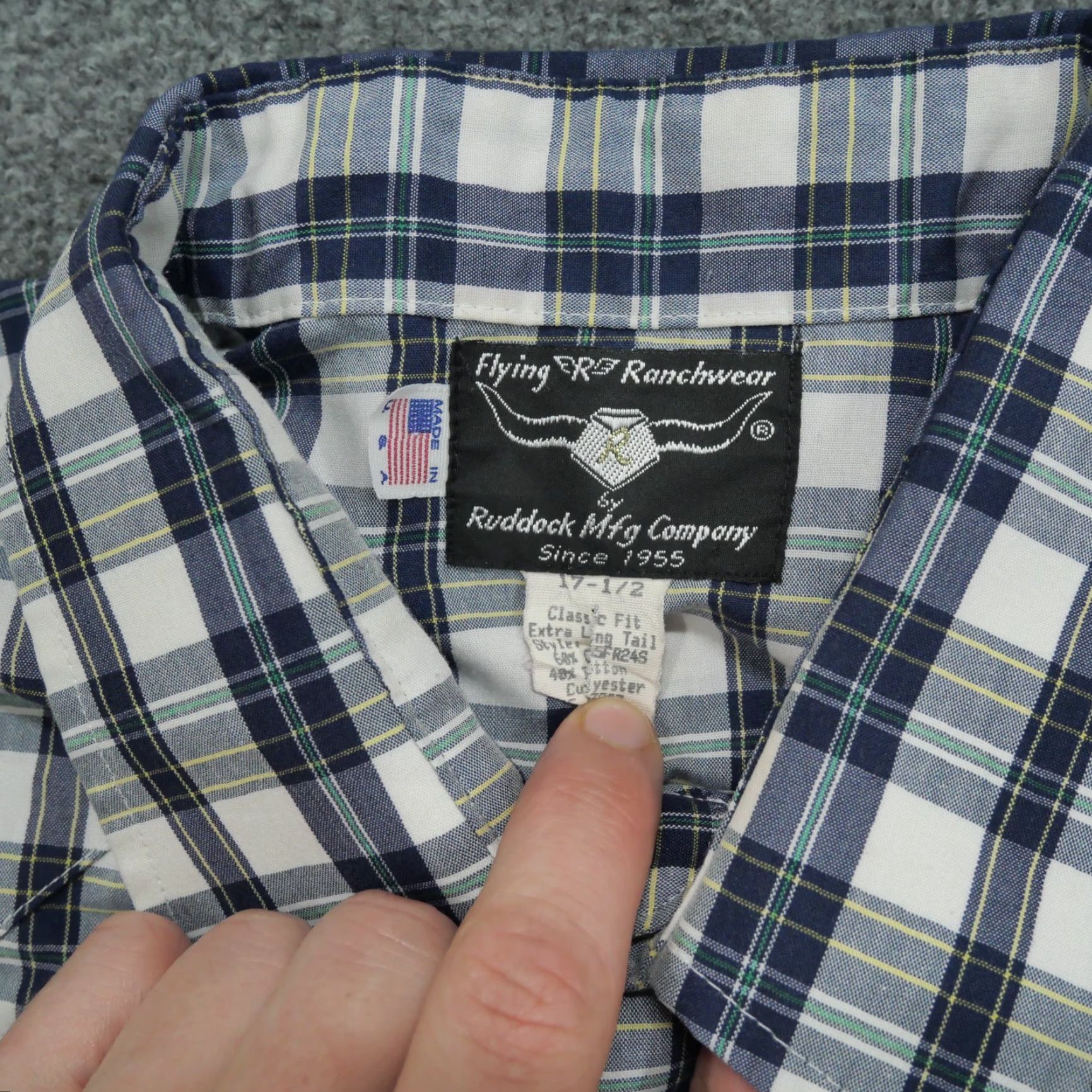 Vintage VINTAGE Flying Ranchwear Shirt Mens 17.5 White Blue Plaid Pearl Snap 90s Western Cowboy Pockets Size US XXL / EU 58 / 5 - 4 Thumbnail