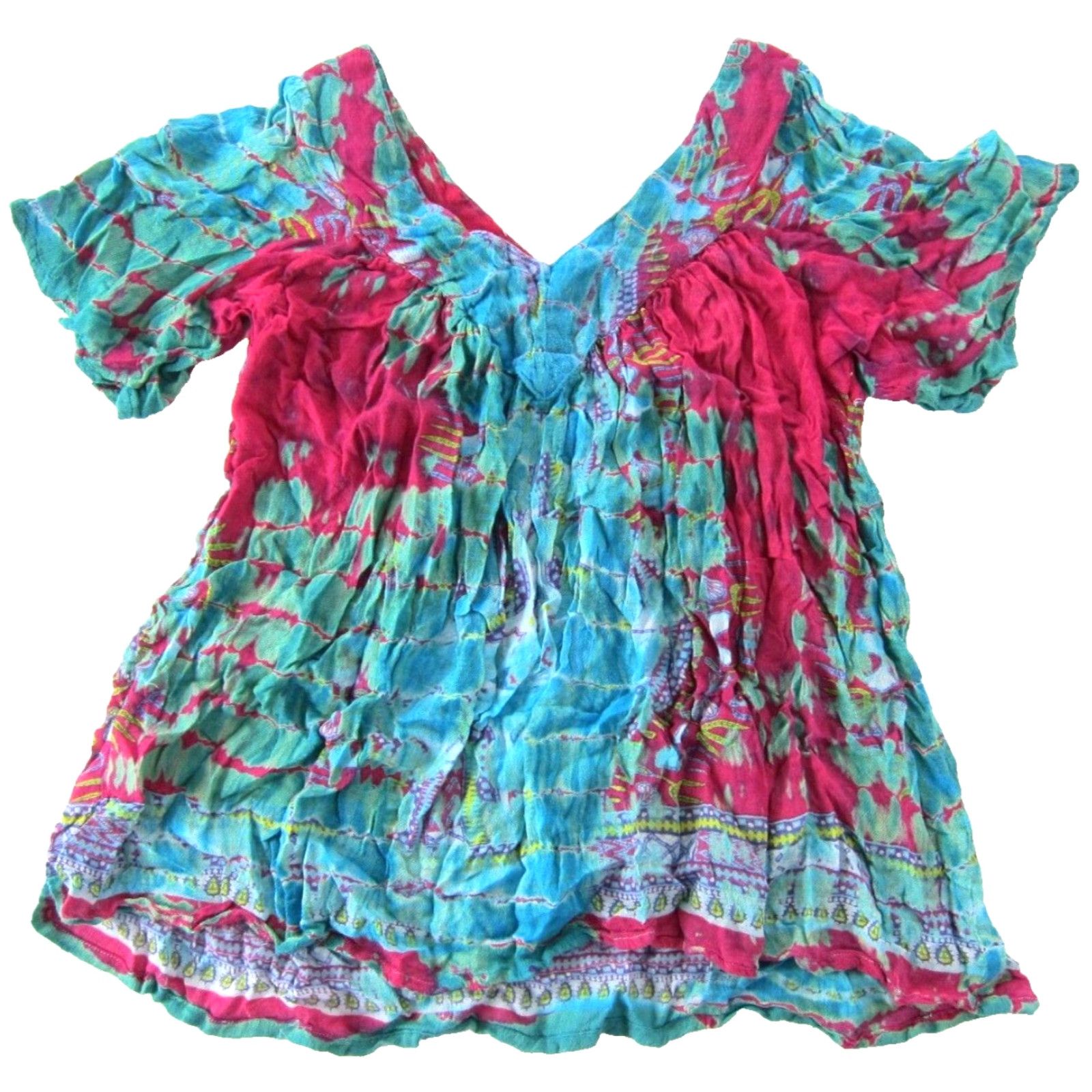 Vintage Vtg Greater Good Blouse Shirt S/M Pink Tie Dye Short Sleeve V-Neck Size S / US 4 / IT 40 - 2 Thumbnail