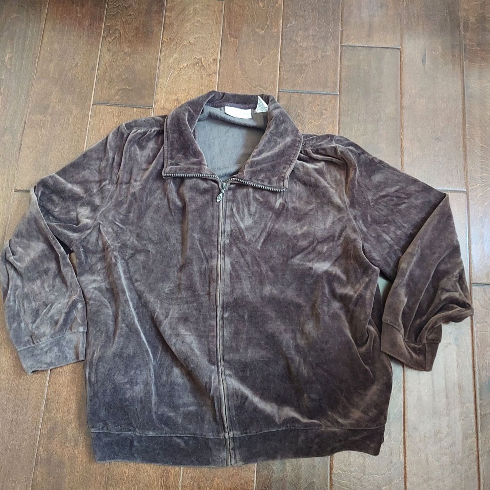 Vintage Drapers & Damons Petites Velour Sweater Jacket Brown Long Sleeve Zip PXL Womens Regular Casual Size XL / US 12-14 / IT 48-50 - 2 Thumbnail