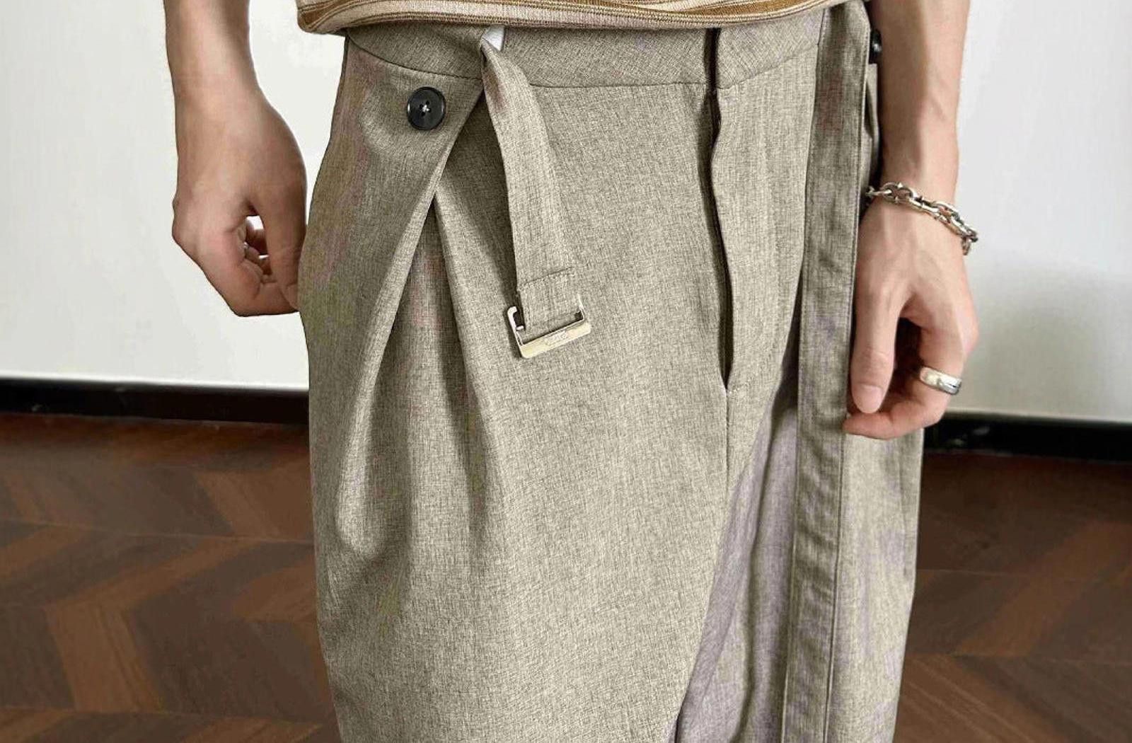 Vintage Beige Wide Leg Casual Pants with Belt, Relaxed Fit Size US 32 / EU 48 - 4 Thumbnail