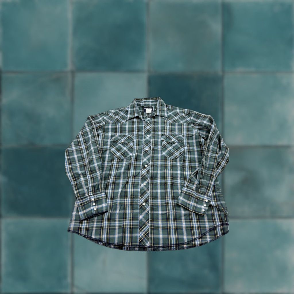 Wrangler VINTAGE Wrangler Shirt Mens XL Green Blue Western Pearl Snap Plaid Size US XL / EU 56 / 4 - 1 Thumbnail