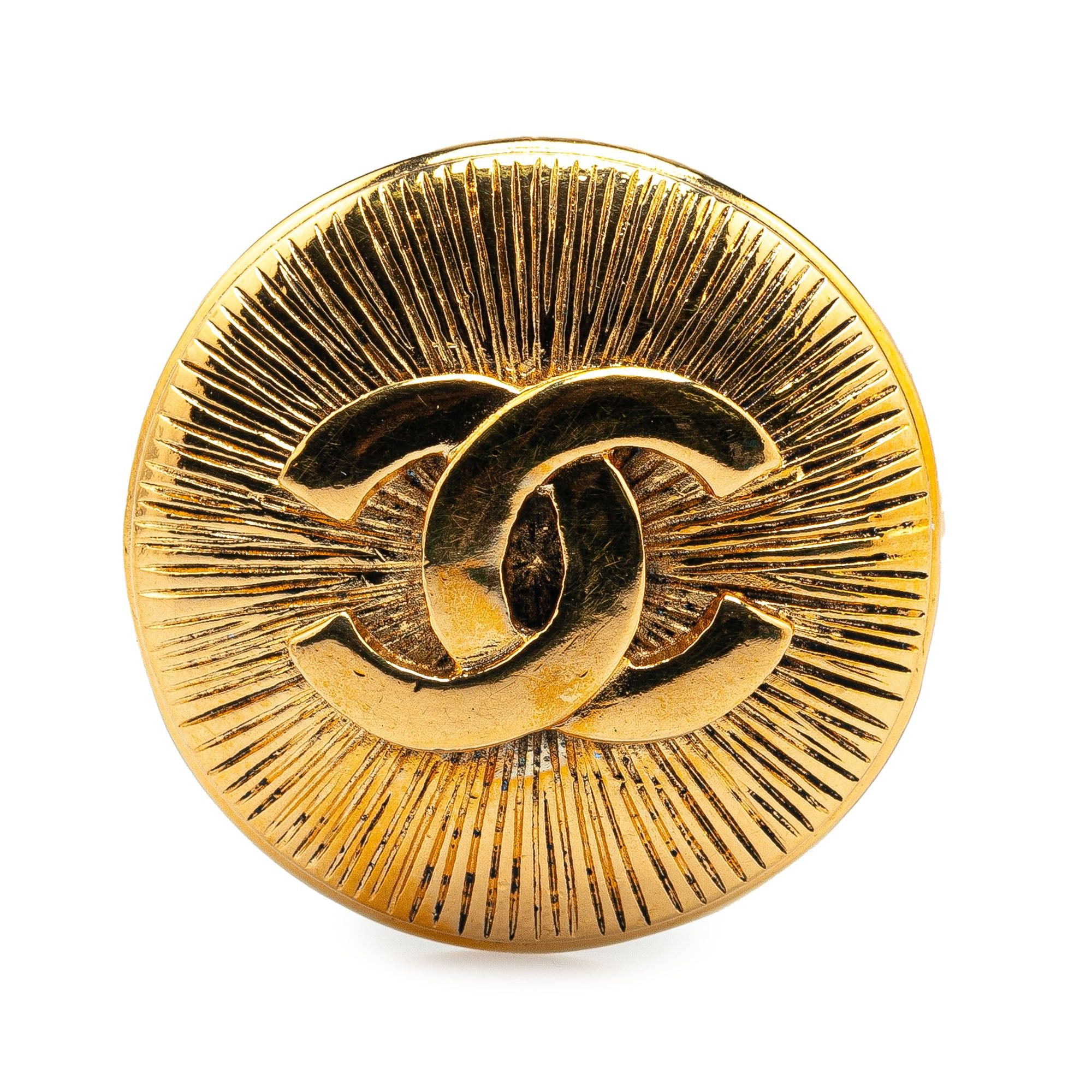 Chanel Chanel Gold Plated CC Round Brooch Gold Size ONE SIZE - 1 Thumbnail