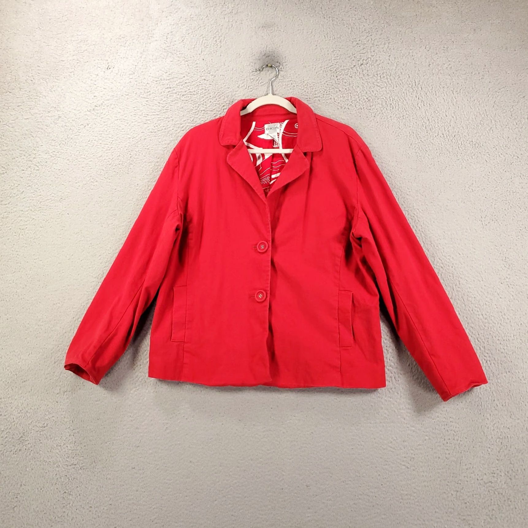 Vintage Chicos Jacket Womens XL Red Button Up Blazer Lined Midweight Stretch Chicos 3 Size XL / US 12-14 / IT 48-50 - 4 Thumbnail