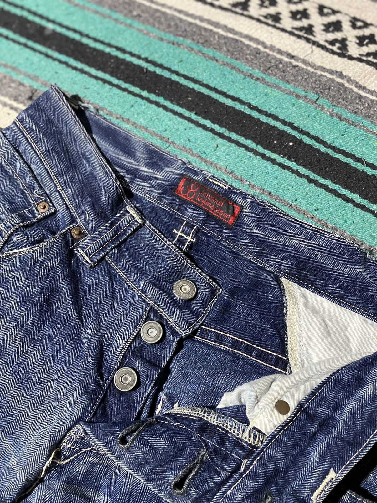 If Six Was Nine 2000s Johnbull Kojima Japan - Lace Up Spiral Cut Denim Pants Size US 31 - 6 Thumbnail