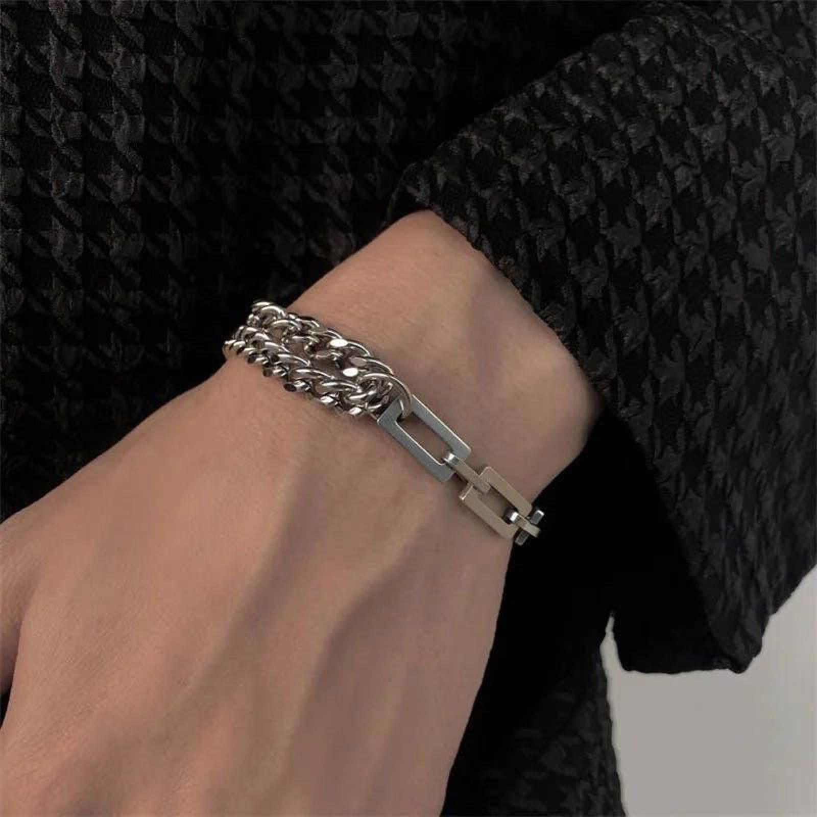 Jewelry Layered Stainless Steel Cuba Chain Bracelet Size ONE SIZE - 1 Thumbnail