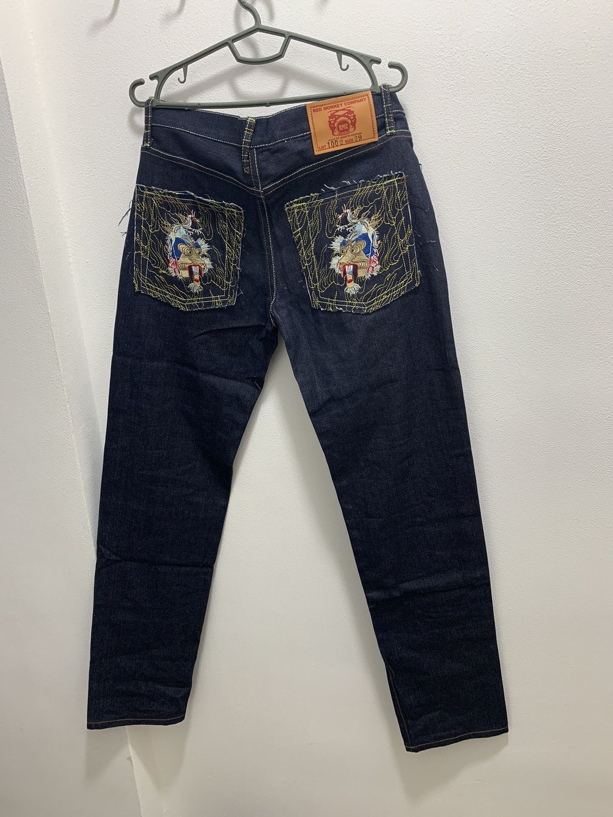 image of Japanese Style Red Monkey Company Embroidery Indigo Jeans in Denim, Men's (Size 29)