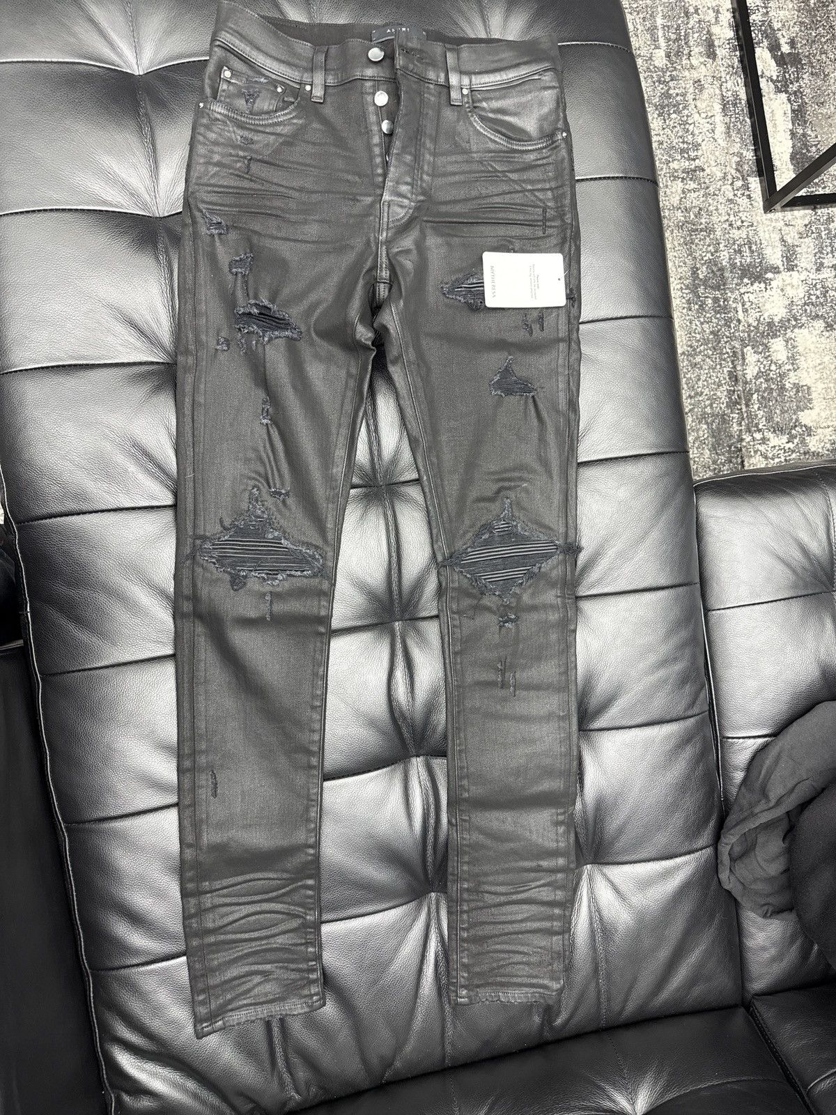 Amiri o1gr1nt0824 Bones Jeans in Black & Silver | Grailed