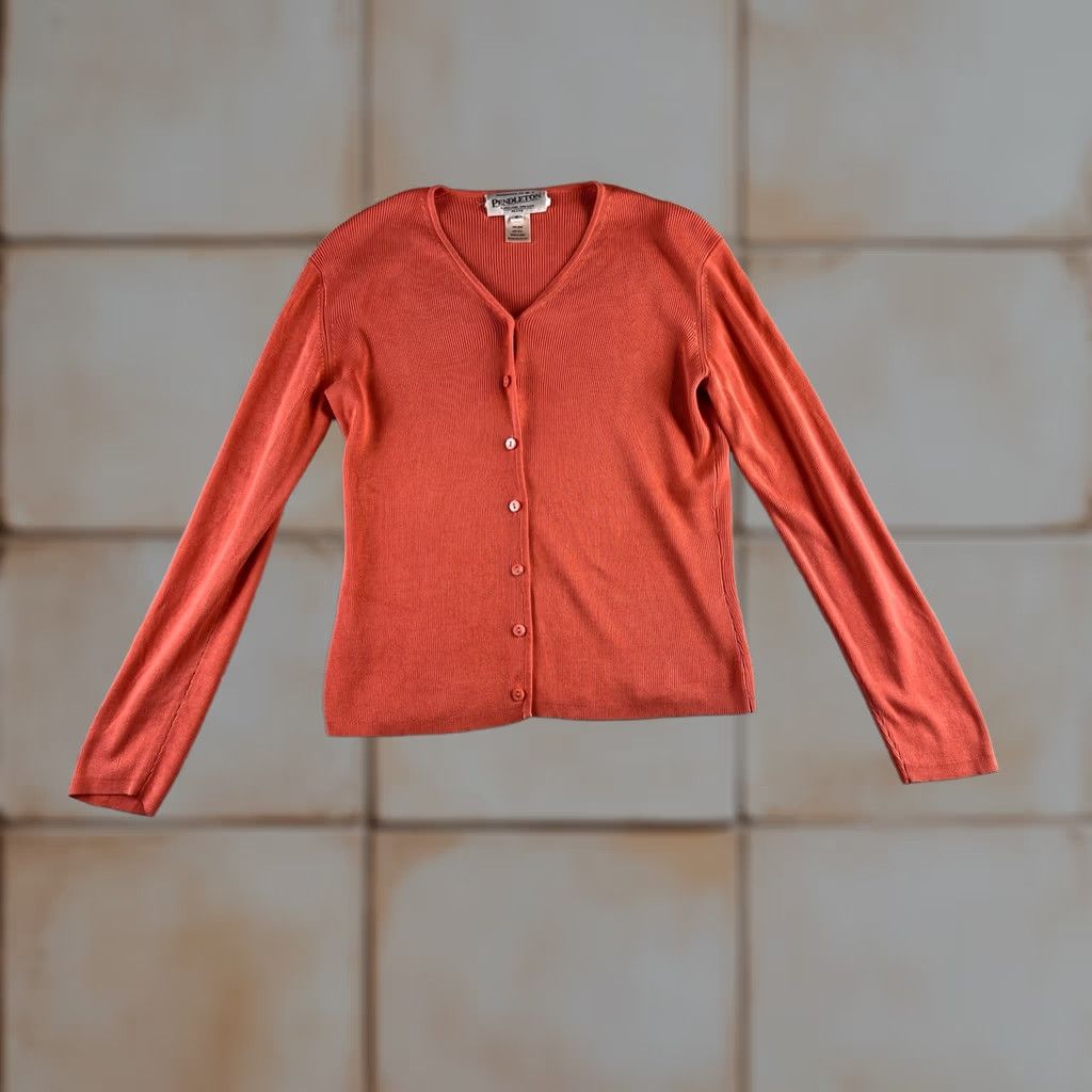 Pendleton Pendleton Cardigan Sweater Womens S Petite Silk V-Neck Coral Preppy Labr Cozy Lightweight Size S / US 4 / IT 40 - 1 Thumbnail